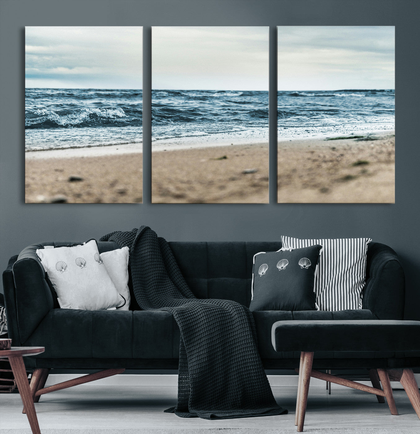 81812590-MGV-CV-36X24-Ocean Wall Art Canvas Print – Moody Coastal Seascape Scene Framed Beach Waves Nature Artwork for Home Office