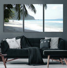 18311030-MGV-CV-36X24-Tropical Beach Wall Art Canvas Print, Framed Serene Ocean Art Picture Print, Palm Tree Shadows Perfect Tropical Coastal Decor Artwork