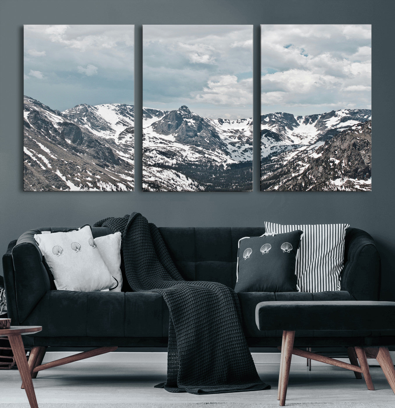 94074619-MGV-CV-60X30-3P-Snowy Peaks Wall Art Canvas Print – Alpine Wilderness Mountain Escape Winter Serenity Artwork for Home, Office