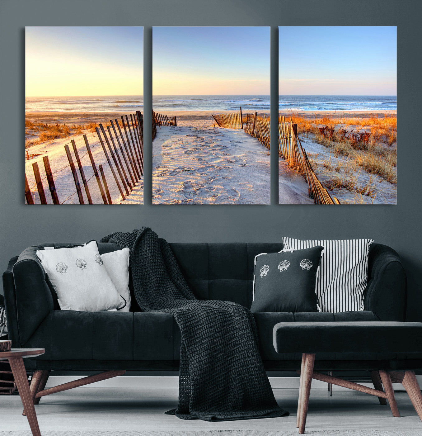 73351887-MGV-CV-60X30-3P-Ocean Sunset Wall Art Canvas Print – Nautical Beach Photography Summer Coastal Serenity Artwork for Home, Office