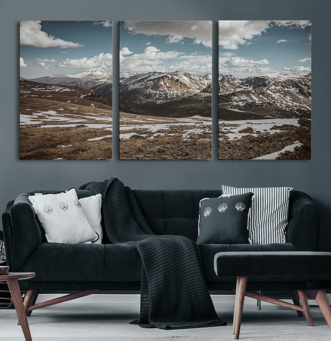 Mountain Landscape Wall Art Canvas Print, Framed Snowy Peaks Art Picture Print, Rugged Highlands Perfect Rustic Adventure Decor Artwork