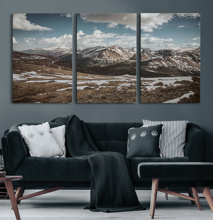 Mountain Landscape Wall Art Canvas Print, Framed Snowy Peaks Art Picture Print, Rugged Highlands Perfect Rustic Adventure Decor Artwork