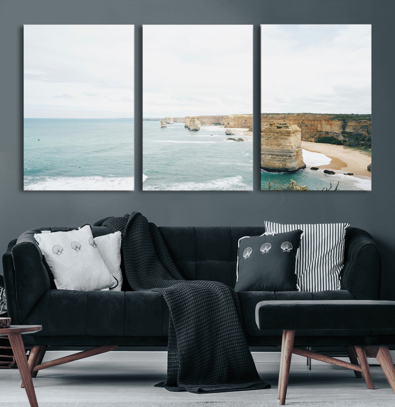 70095633-MGV-CV-36X24-Twelve Apostles Wall Art Canvas Print – Framed Coastal Cliffs Rugged Rock Formations Artwork for Home Office