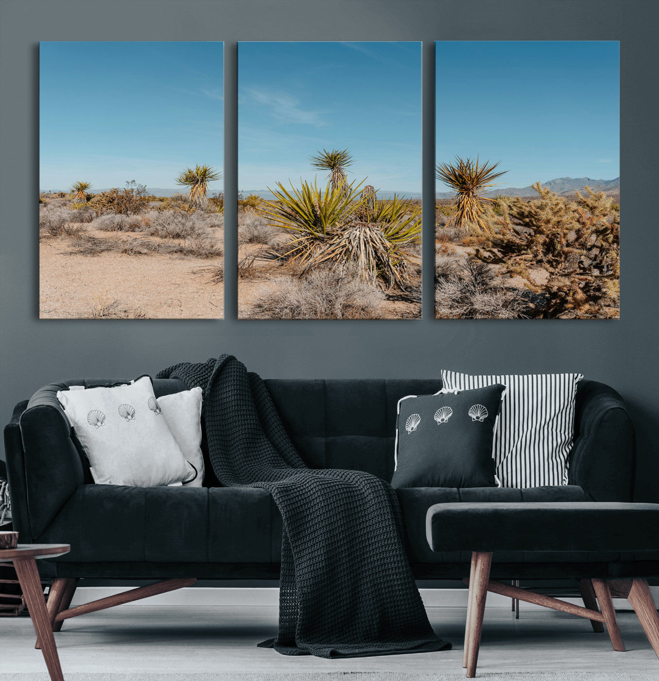 35156165-MGV-CV-60X30-3P-Joshua Tree Wall Art Canvas Print – Framed Desert Landscape Warm Earth Tones Southwestern Minimalist Artwork for Home, Office