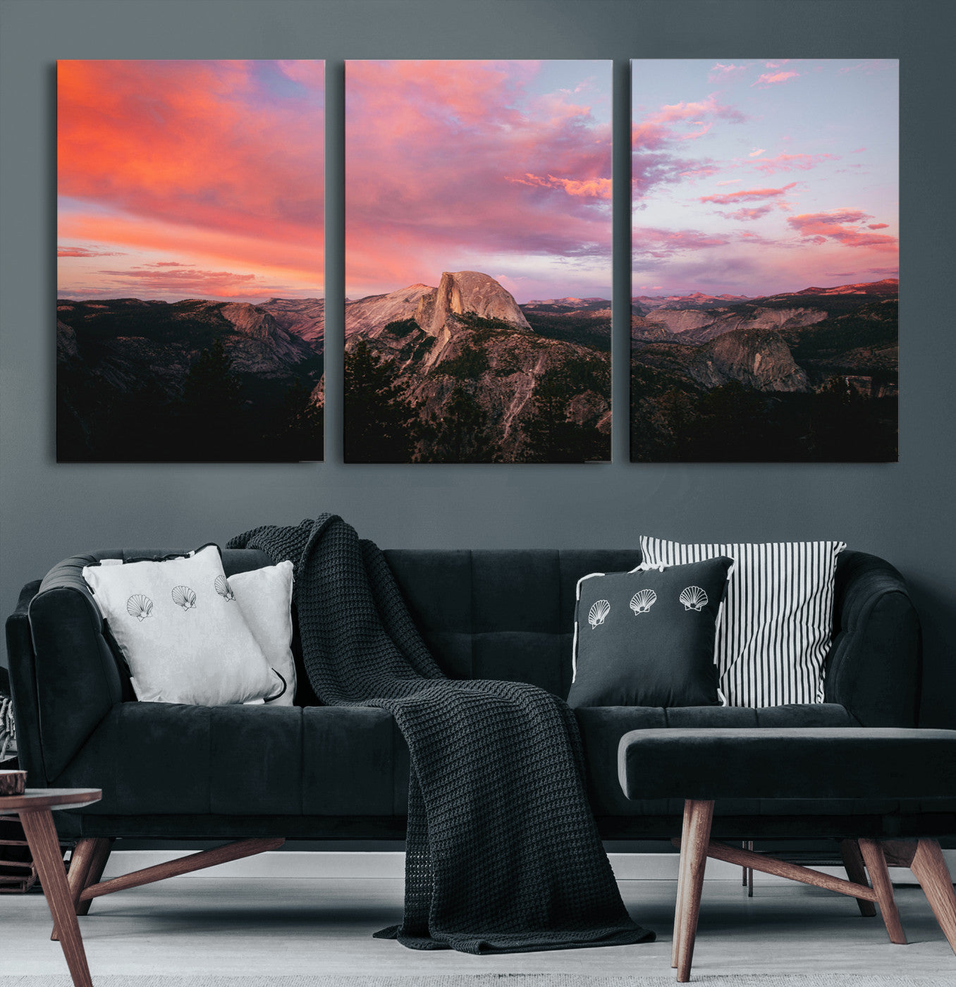 MGV-CV-60X30-3P - Half Dome Wall Art Canvas Print, Framed Yosemite National Park Art Picture Print, Dramatic Sunset Perfect Adventurous Wilderness Decor Artwork