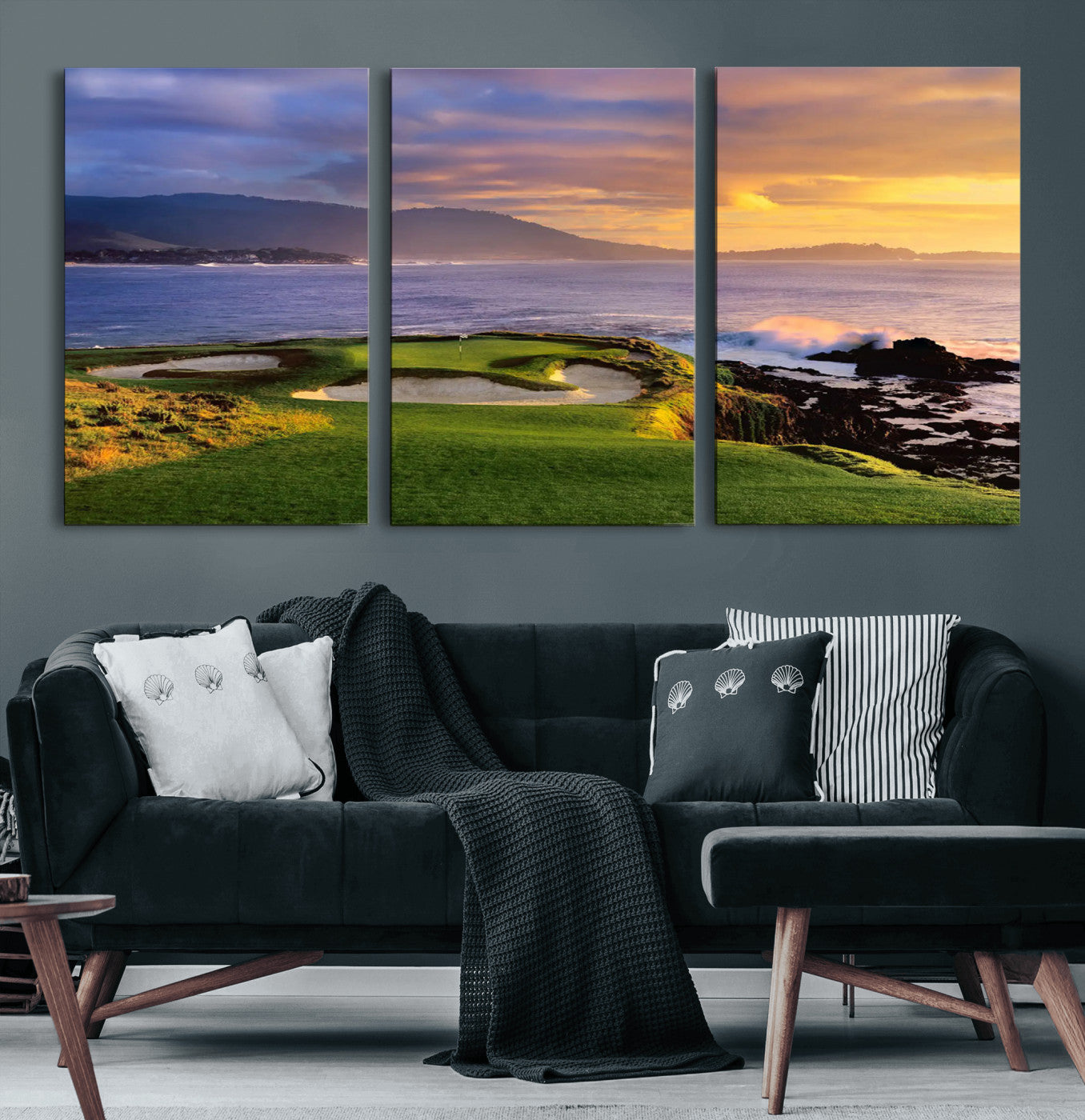 73699248-MGV-CV-60X30-3P-Pebble Beach Golf Wall Art Canvas Print – Iconic Coastal Golf Course Artwork for Home, Office, Living Room
