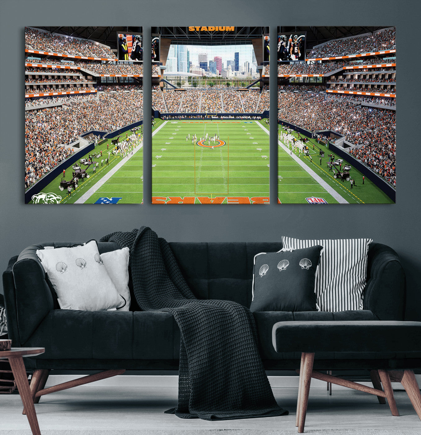 76935553-MGV-CV-36X24-Chicago Bears Soldiers Field Wall Art Canvas Print – Framed Football Stadium Artwork for Sports Fans, Soldier Field Skyline Canvas Decor for Game Room or Man Cave