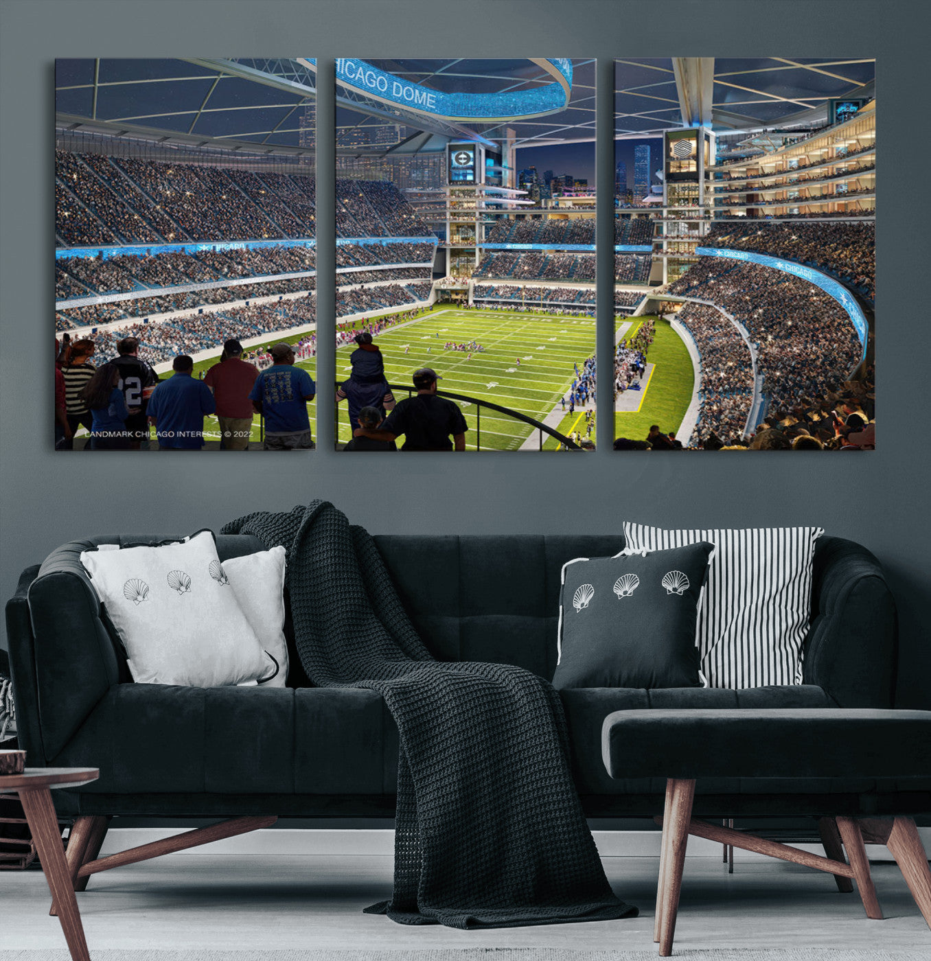 41816511-MGV-CV-36X24-Chicago Dome Stadium Wall Art Canvas Print – Framed Modern Football Arena City Skyline Artwork for Home, Office