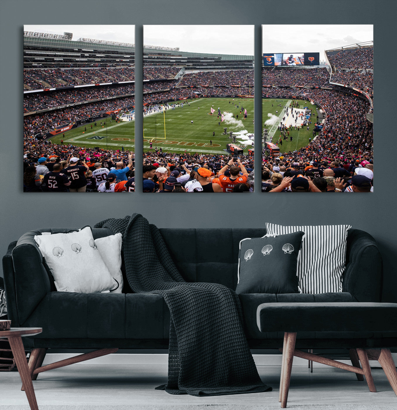 18347149-MGV-CV-36X24-Chicago Bears Soldiers Field Wall Art Canvas Print – Framed Football Stadium Artwork for Sports Fans, Soldier Field Skyline Canvas Decor for Game Room