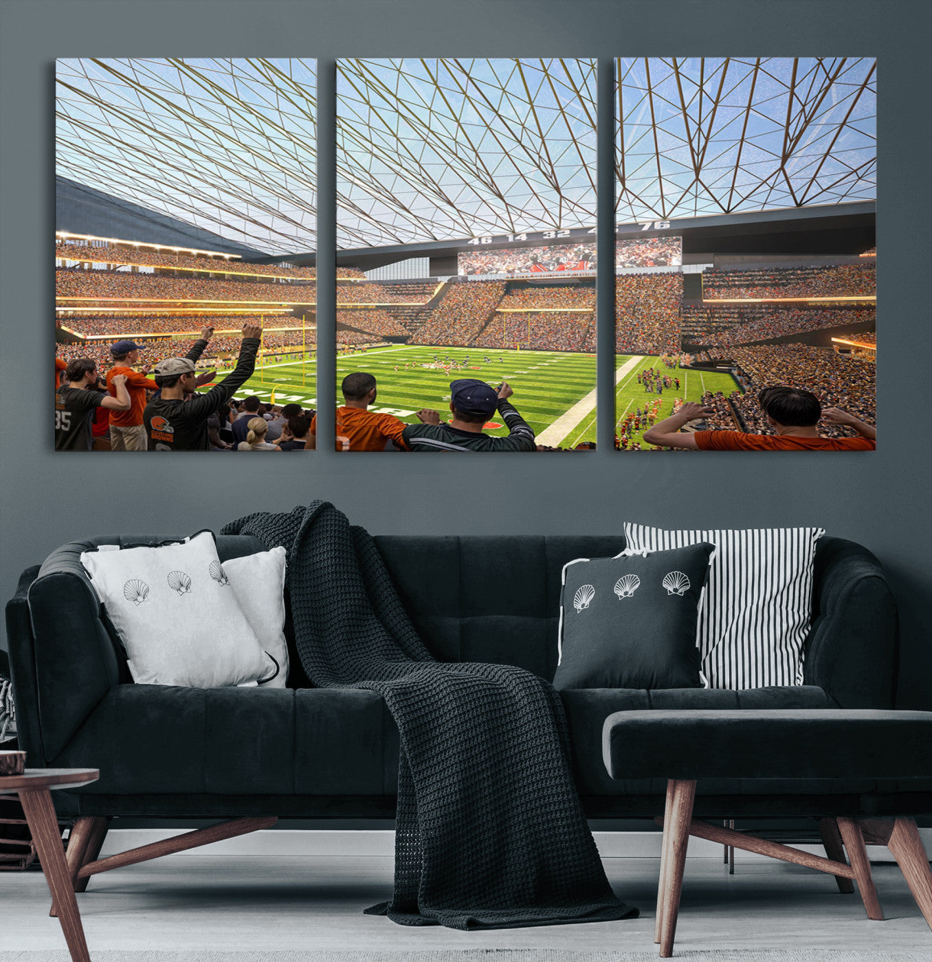 81960112-MGV-CV-60X30-3P-Cleveland Browns Stadium Wall Art Canvas Print – Framed NFL Football Arena Artwork for Home, Office, Living Room