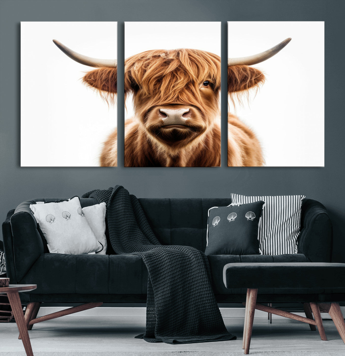 637908607-MGV-CV-60X30-3P-Scottish Highland Cow Canvas Print, Framed Highland Cow Canvas Home Decor