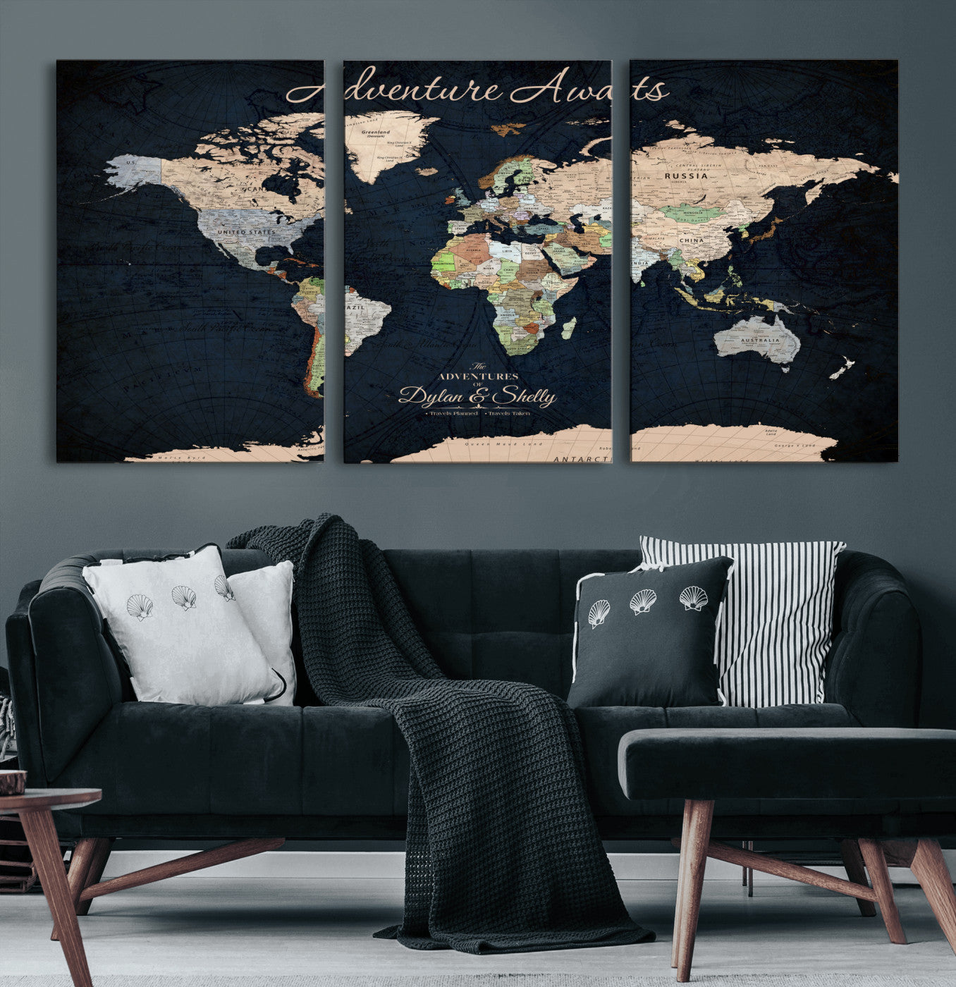 Rehber01-MGV-CV-36X24-Personalized World Map Canvas Print – Framed Push Pin Travel Wall Art for Couples – Adventure & Anniversary Gift