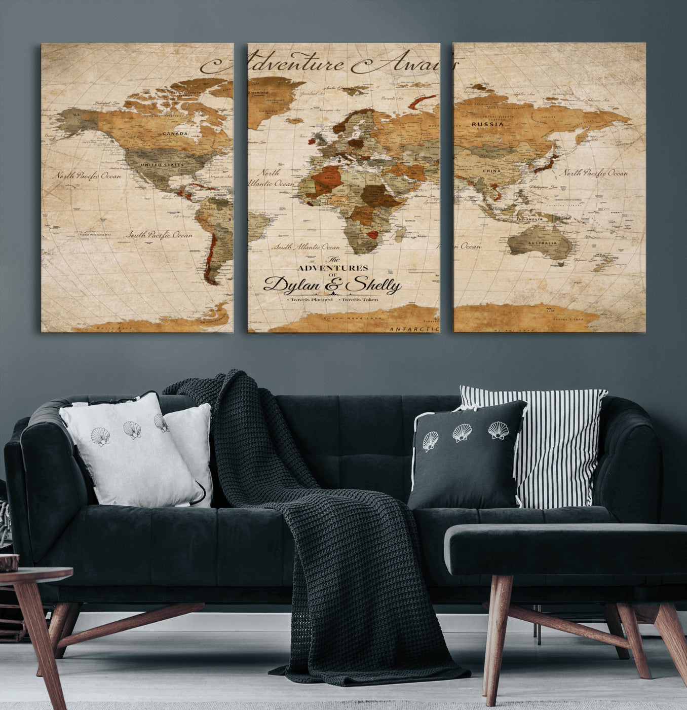20810820-MGV-CV-30X20-Personalized World Map Print, Customizable Push Pin Framed World Map Print on Canvas - Custom Quote on Map Print