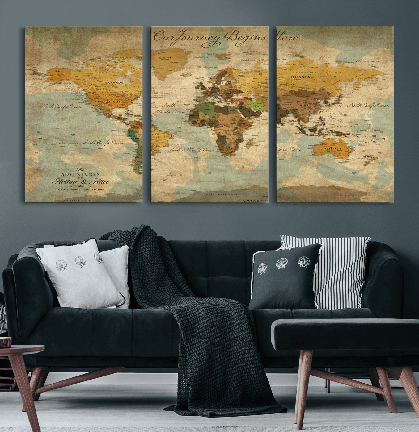 40572820-MGV-CV-36X24-Personalized World Map Canvas – Custom Framed Push Pin Travel Map Wall Art, Vintage Style Gift for Couples