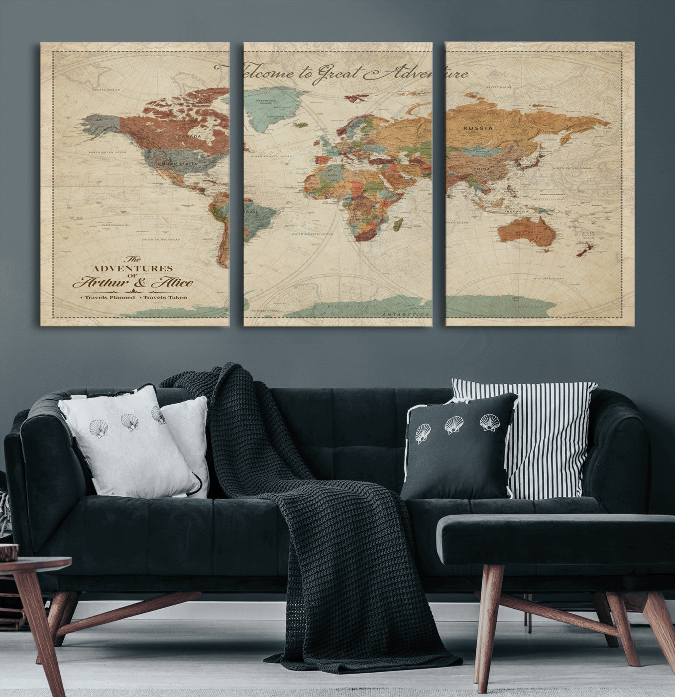 Rehber01-MGV-CV-36X24-Personalized Antique World Map Canvas Print – Custom Push Pin Travel Map Vintage Gift for Couples Explorers for Home, Office