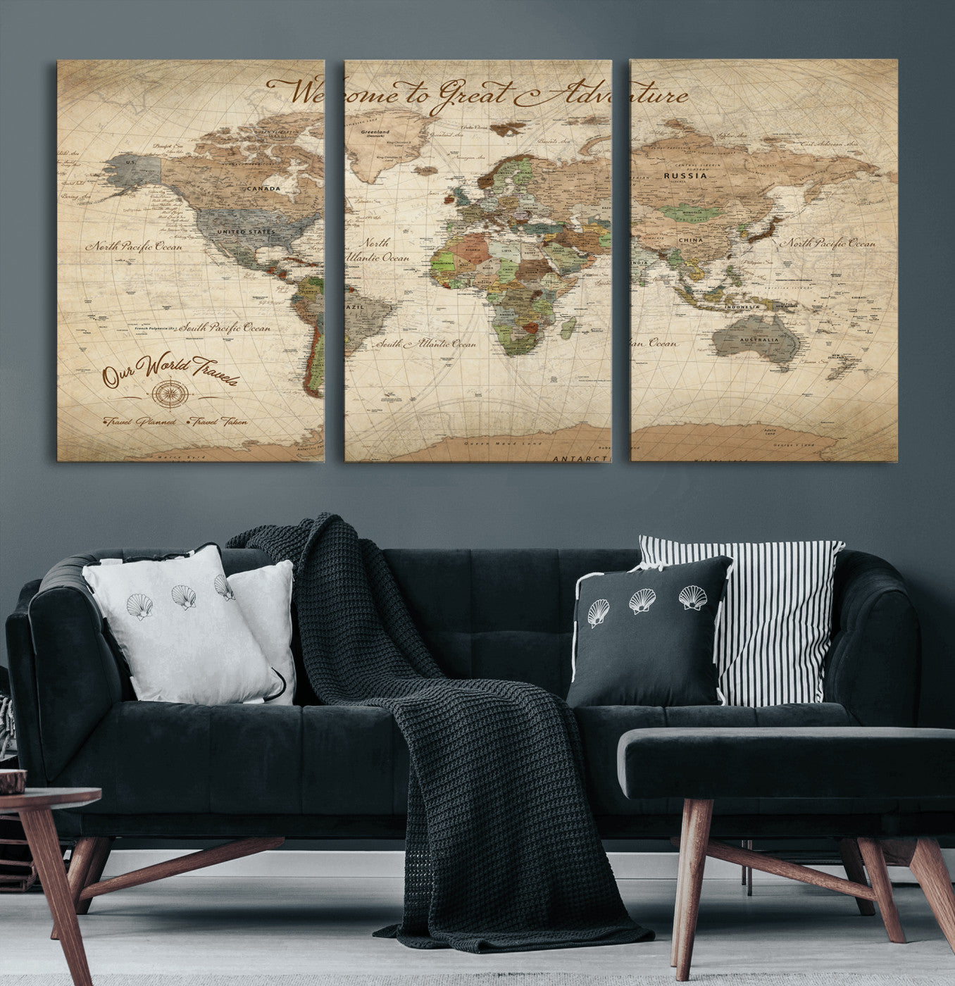 Rehber01-MGV-CV-36X24-Personalized Antique World Map Canvas Print – Custom Push Pin Travel Tracker Vintage Adventure Gift for Couples for Home, Office