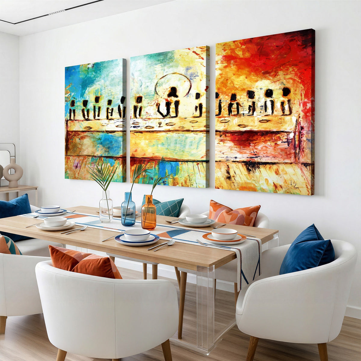 YKE34632598CR-_Poster-30x20 - Abstract Last Supper Wall Art, Jesus and Apostles Canvas Print, Religious Decor
