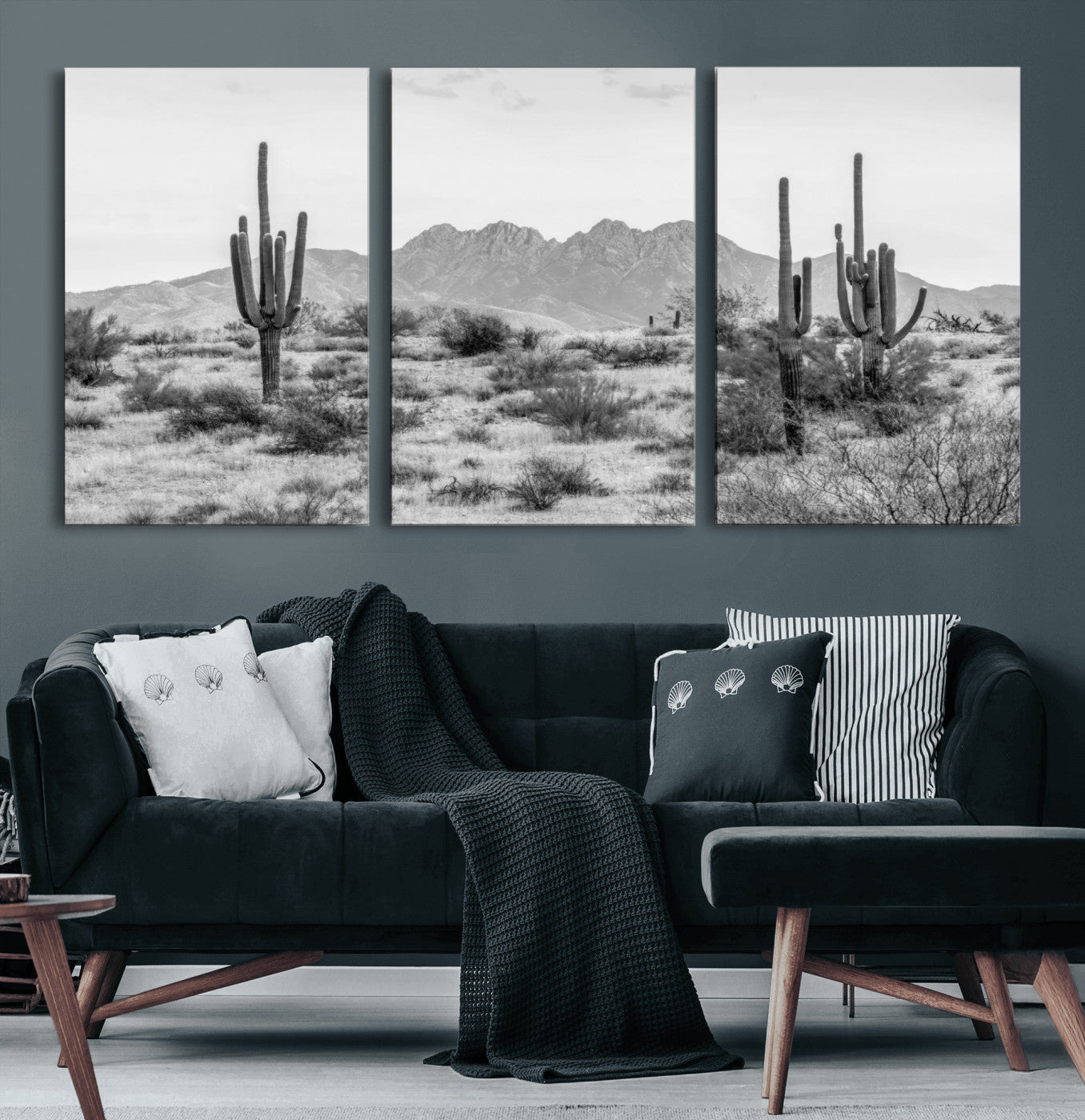 MGV-CV-60X30-3P - Black White Arizona Desert Canvas Wall Art Cactus Farmhouse Wall Art