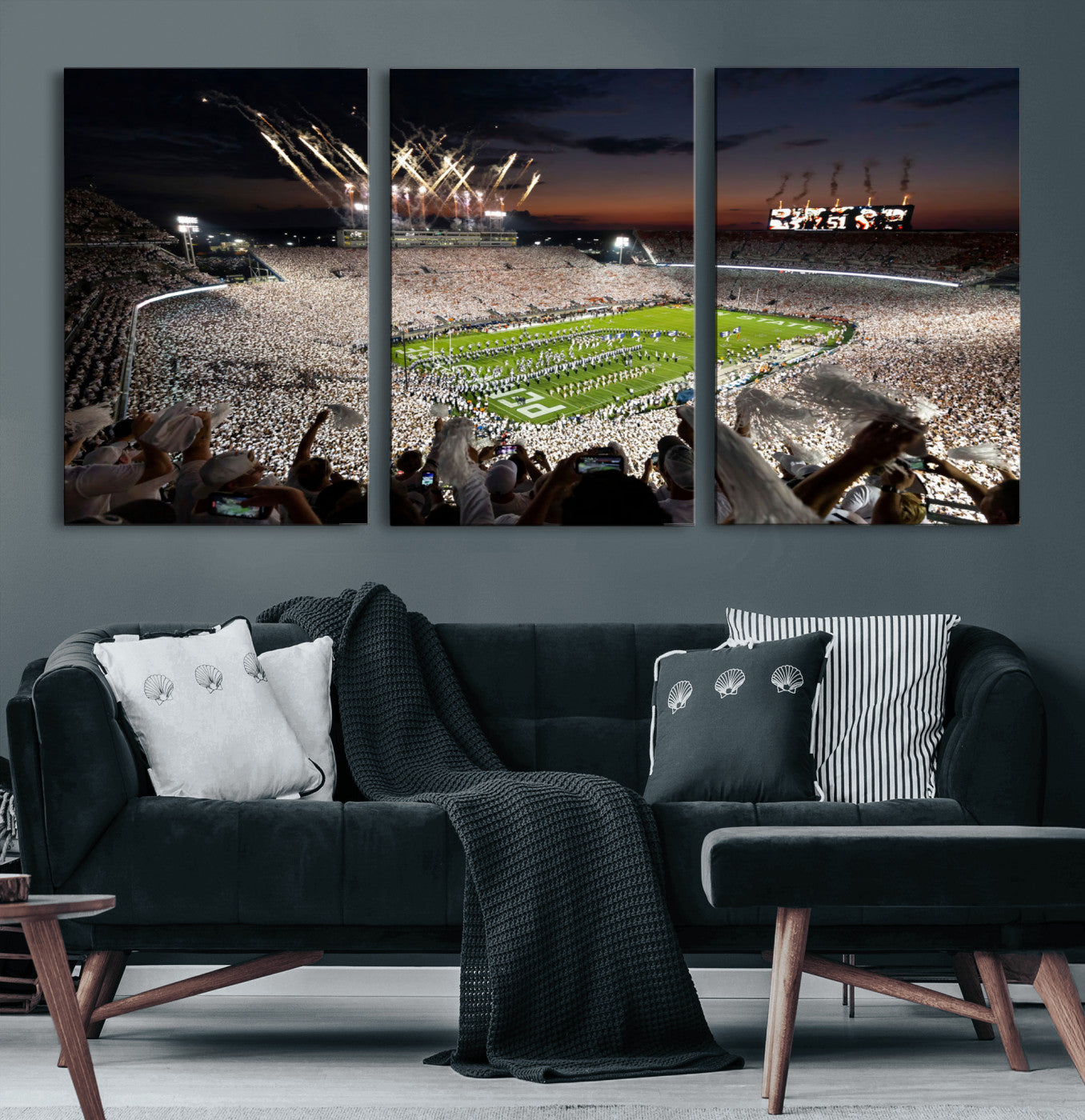 Penn State Stadium Wall Art Print, White Out Football Game Canvas Wall Art, Framed Sports Stadium, Large College Football Canvas Print for Game Room - Man Cave + 555