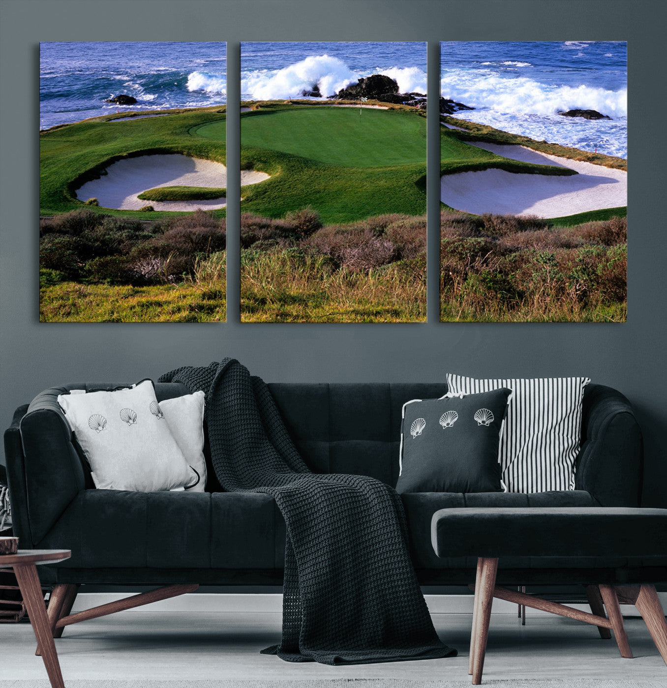 22776914-MGV-CV-36X24-Ocean Cliff Golf Green Canvas Print – Framed Majestic Coastal Scene with Lush Green Artwork for Home, Office