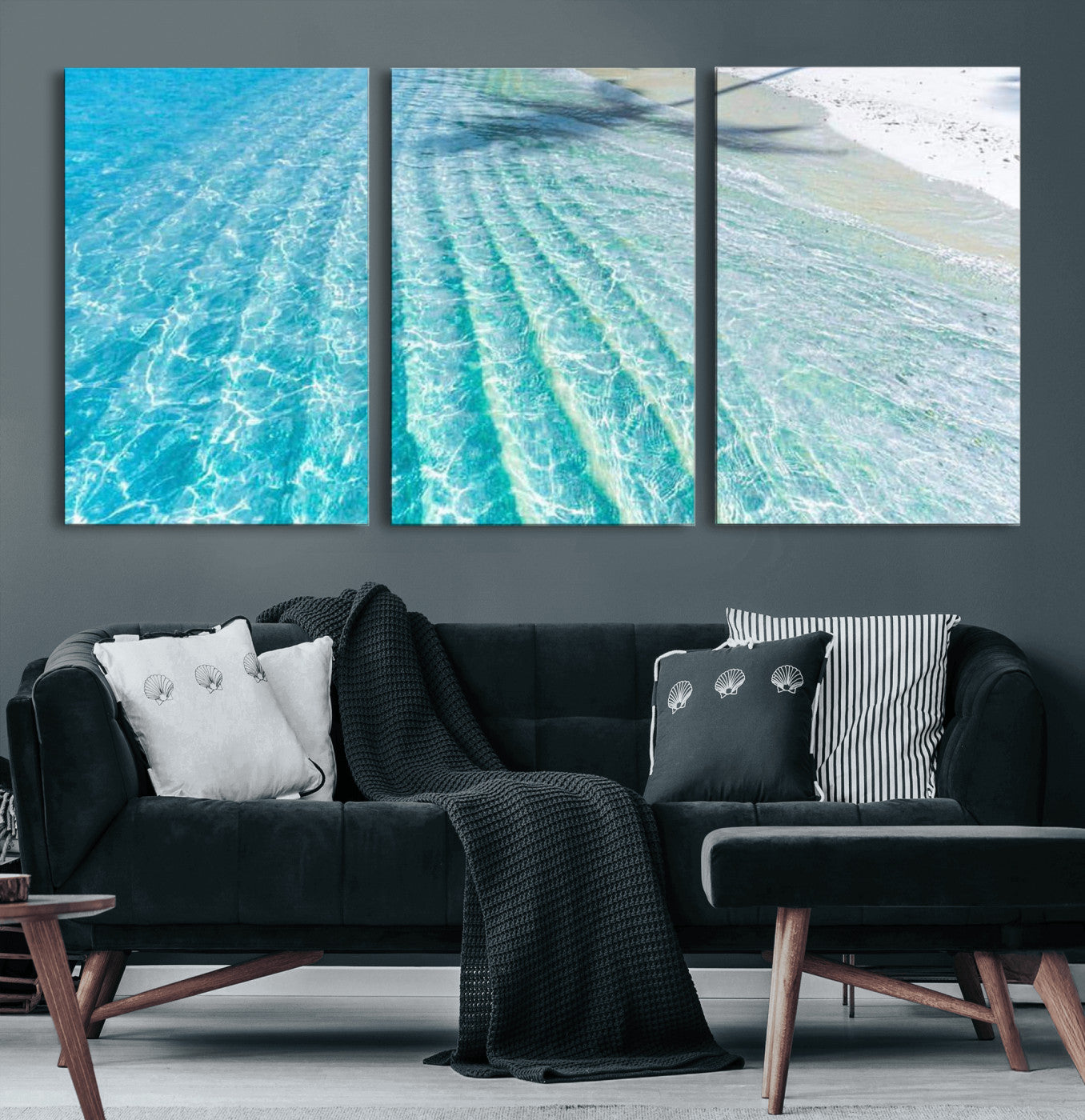 46233906-MGV-CV-36X24 - Serene Clear Blue Ocean Water Canvas Wall Art – Soft White Sand Shore Coastal Print for Home Decor, Relaxation, and Tranquil Vibes