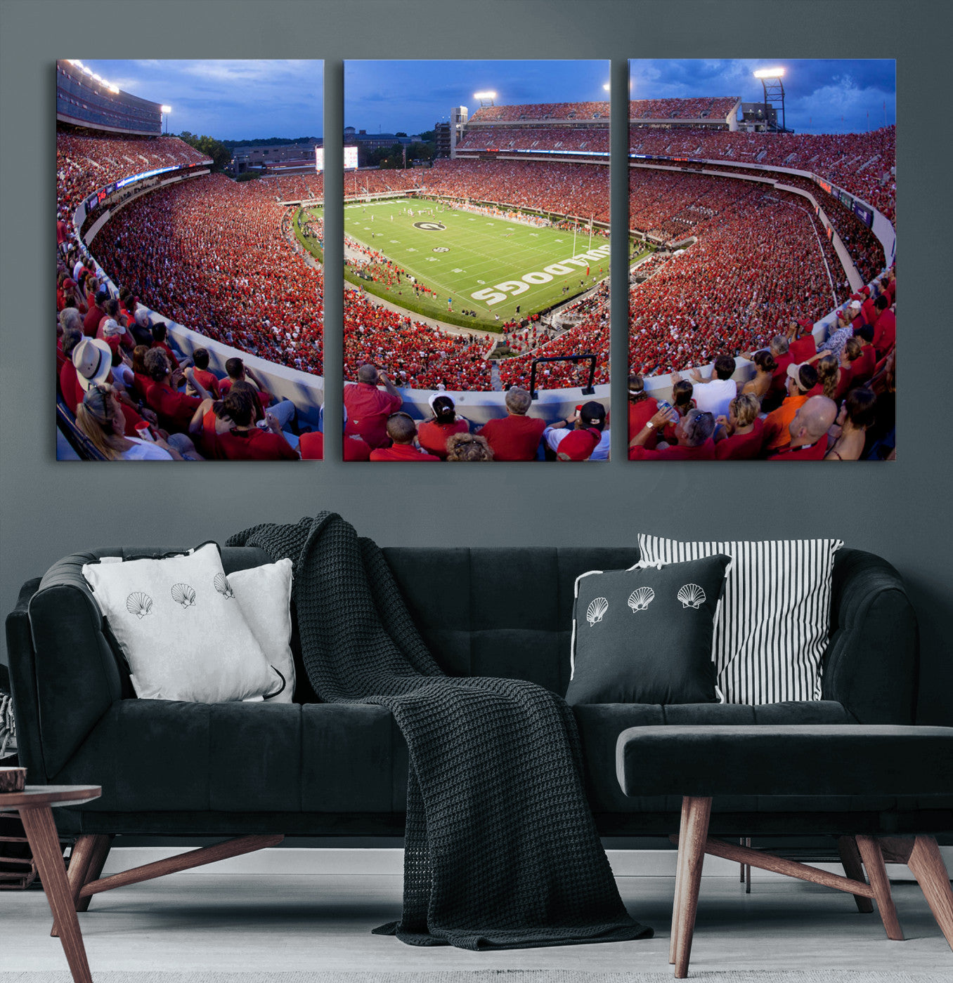 10244378-MGV-CV-48X32-3P-Dooley Stadium Wall Art Print, Sports Arena Canvas Wall Art, Dooley Field at Sanford Stadium Canvas Print, Modern Athletic Field Art Printing