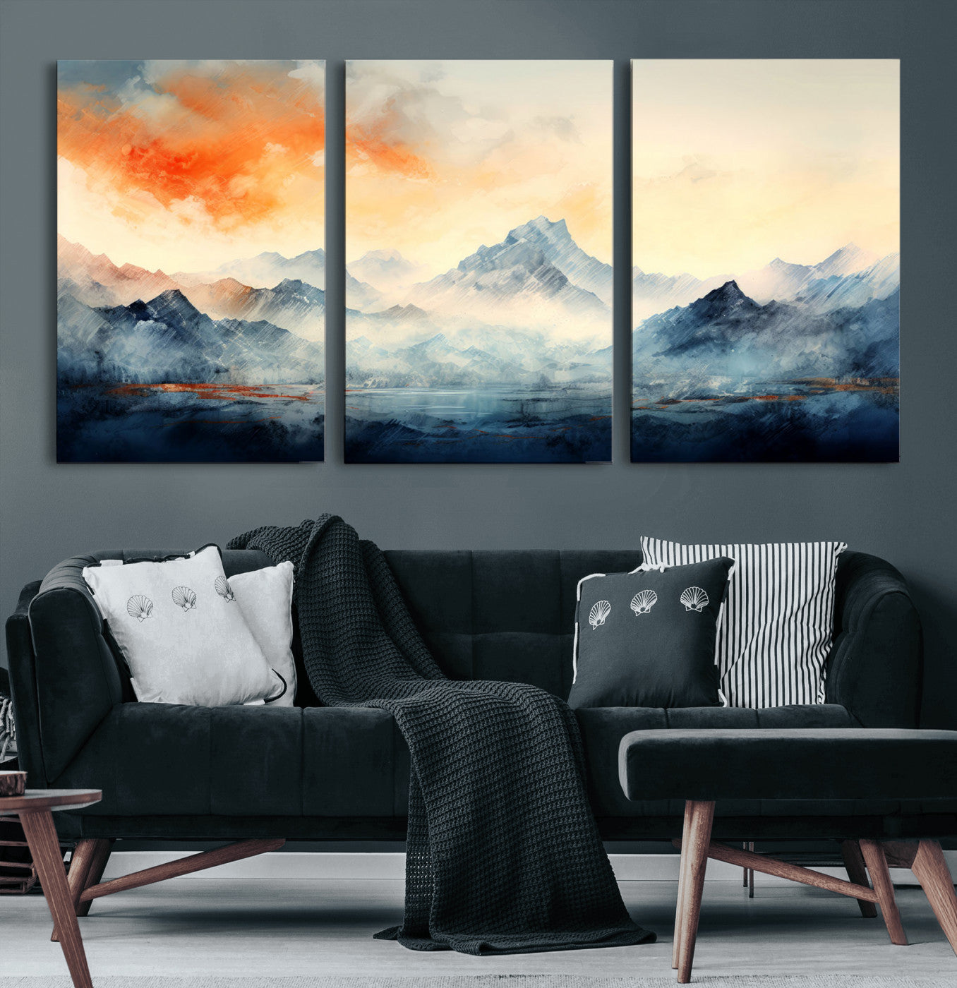 MGV-CV-60X30-3P - Warm Clouds Abstract Mountain Wall Art Canvas Print