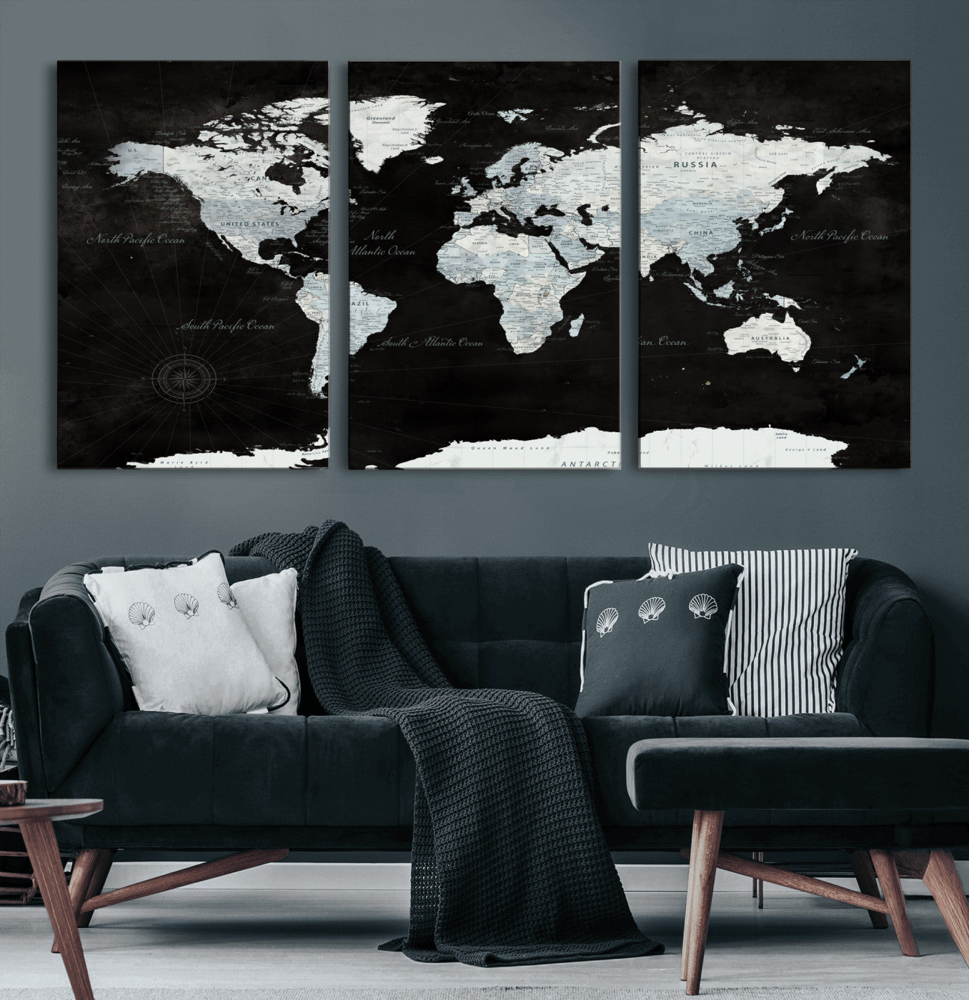 30759283-MGV-CV-60X30-3P - World Map Wall Art Canvas Print, Modern Decorative Framed Map Artwork Prints for Living Room, Office, Bedroom Wall Decor