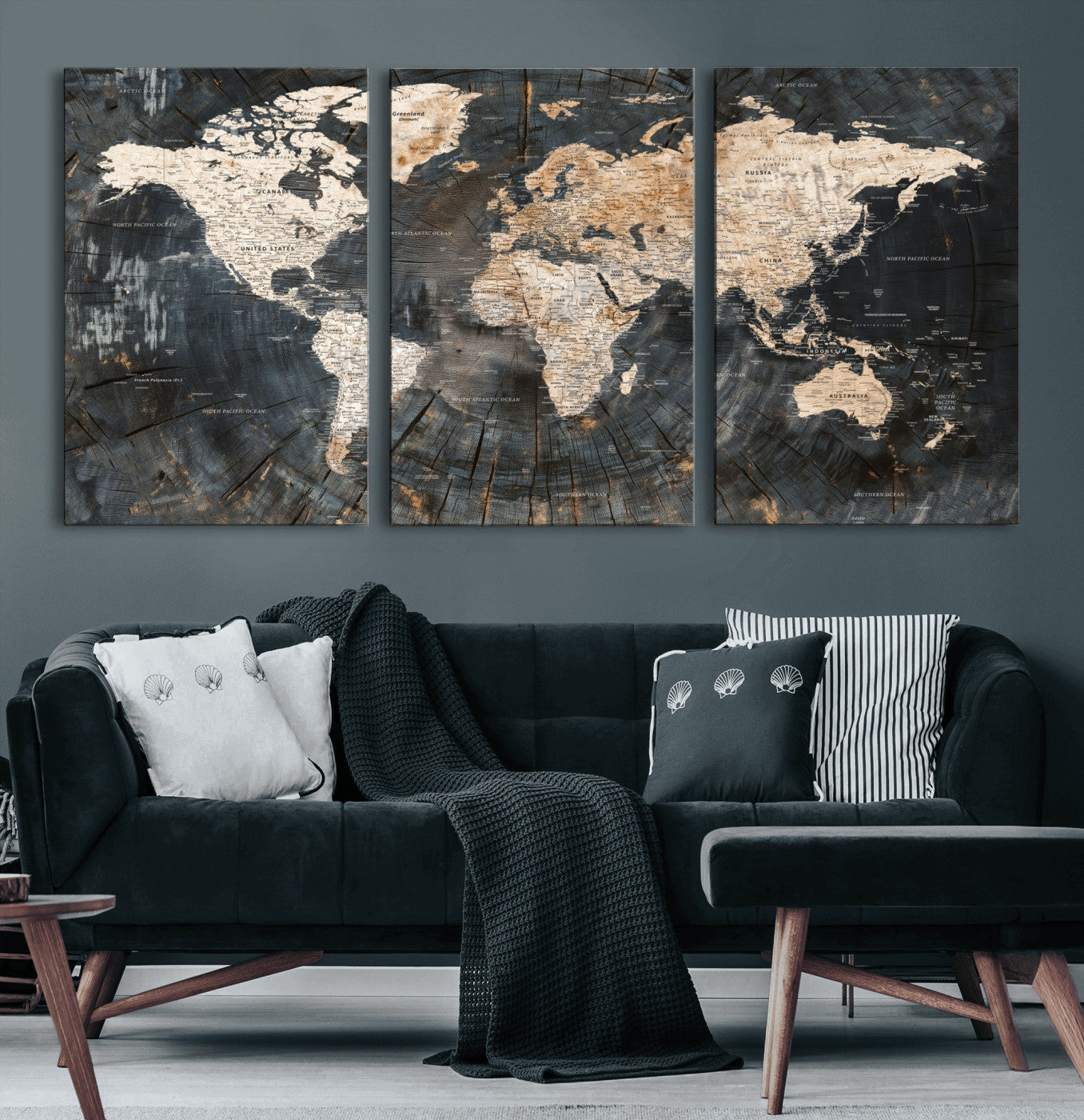 57626704-MGV-CV-60X30-3P - World Map Wall Art Canvas Print, Modern Decorative Framed Map Artwork Prints for Living Room, Office, Bedroom Wall Decor