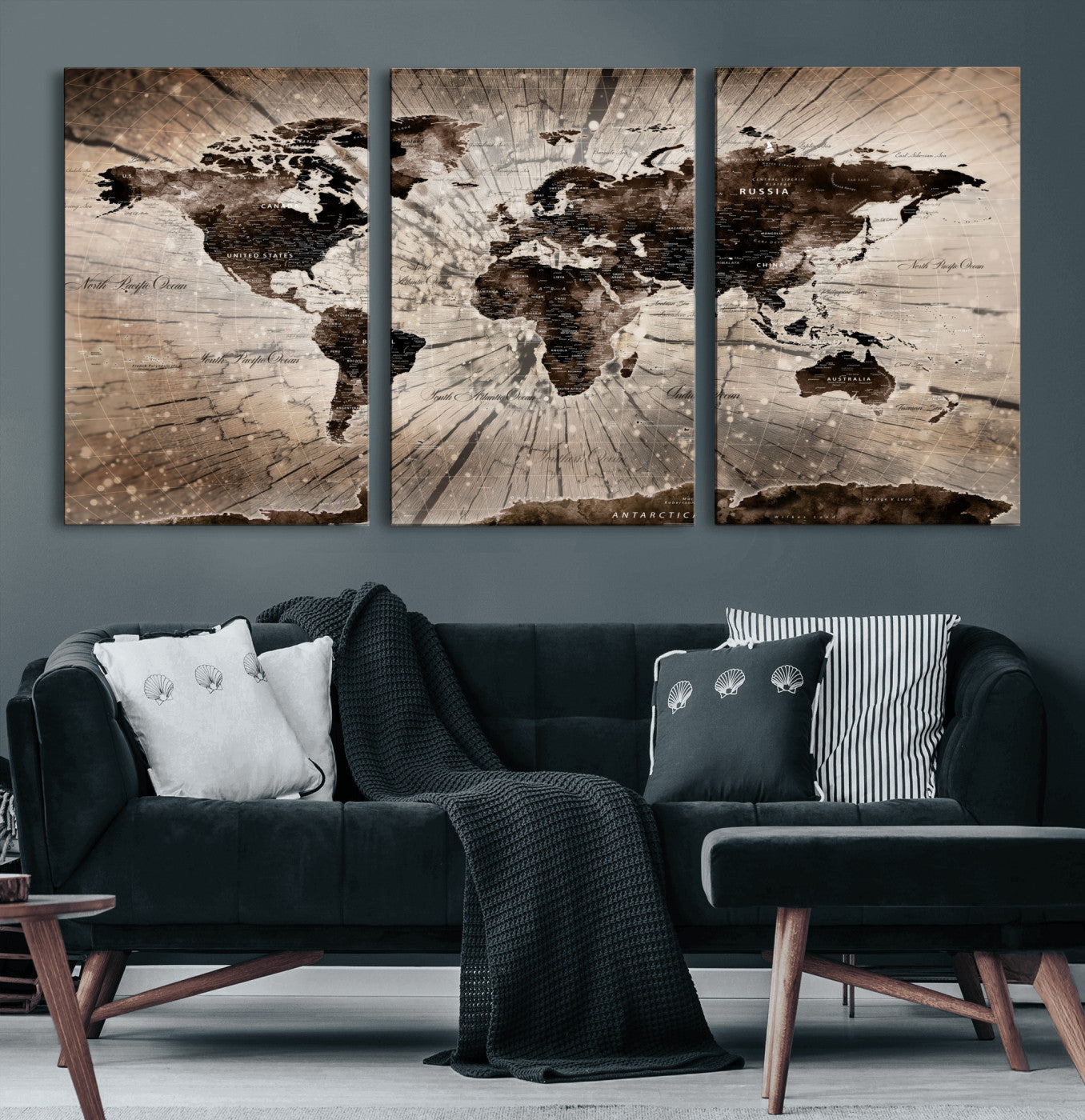 35326624-MGV-CV-60X30-3P - World Map Wall Art Canvas Print, Modern Decorative Framed Map Artwork Prints for Living Room, Office, Bedroom Wall Decor