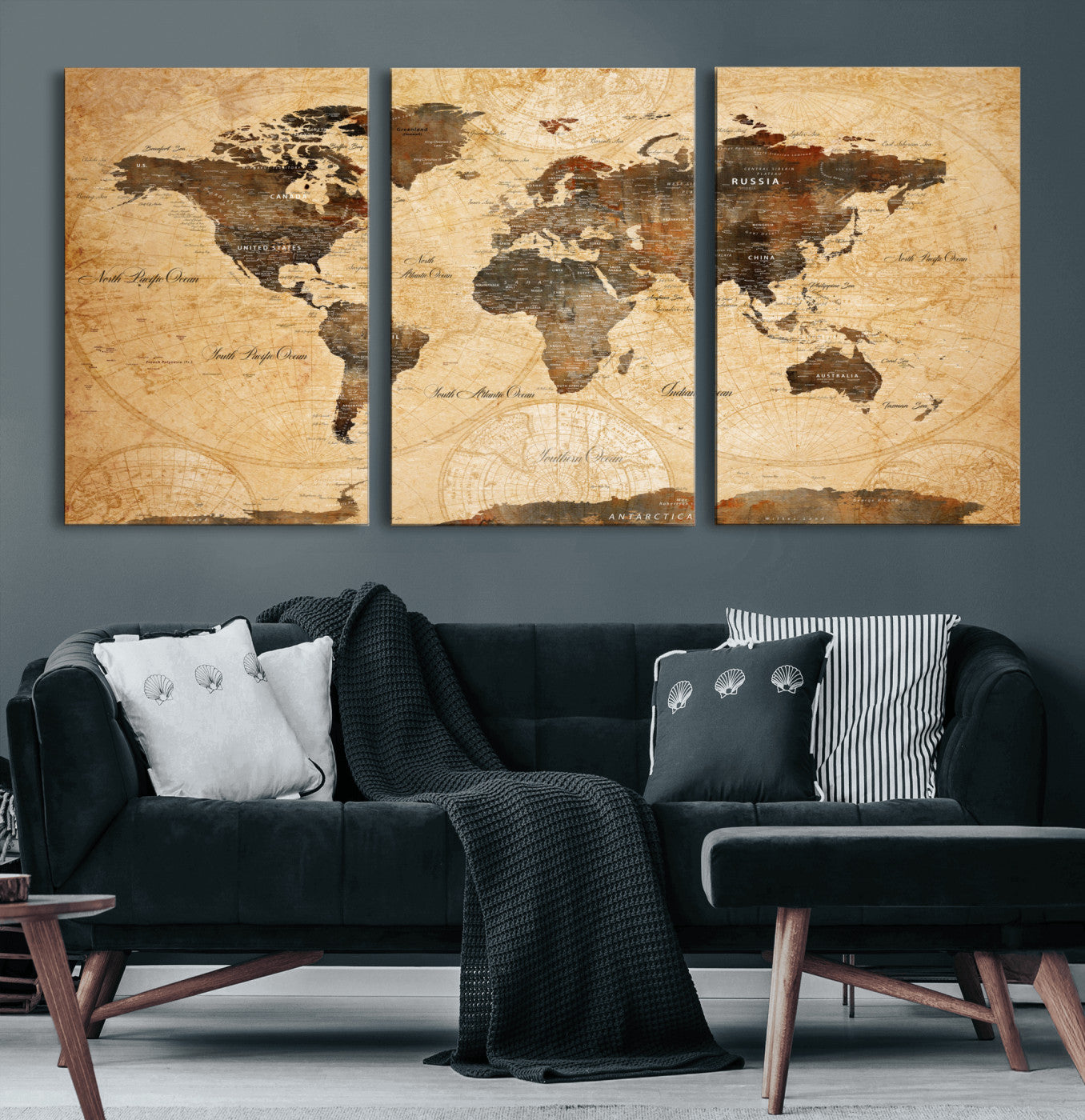 14542905-MGV-CV-60X30-3P - Push Pin World Map Canvas Print – Travel Tracker Wall Art for Couples, Perfect Anniversary Gift for Home or Office Decor