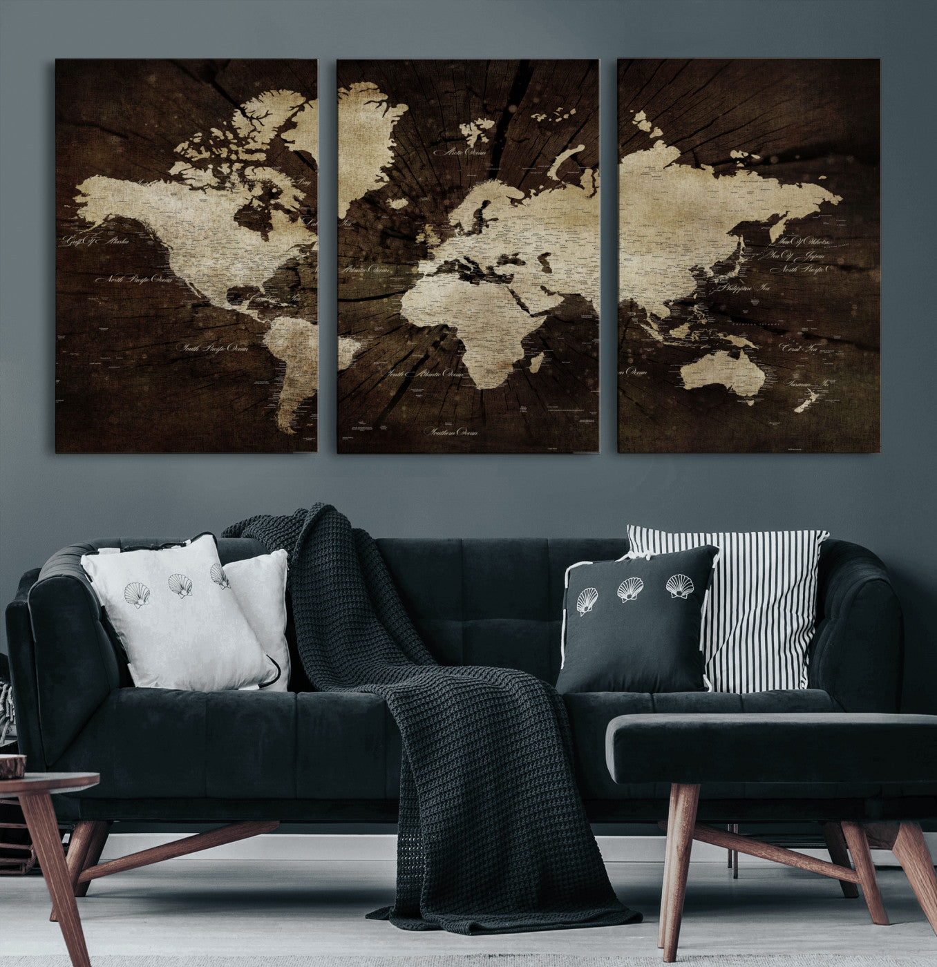 24010397-MGV-CV-60X30-3P - World Map Wall Art Canvas Print, Modern Decorative Framed Map Artwork Prints for Living Room, Office, Bedroom Wall Decor