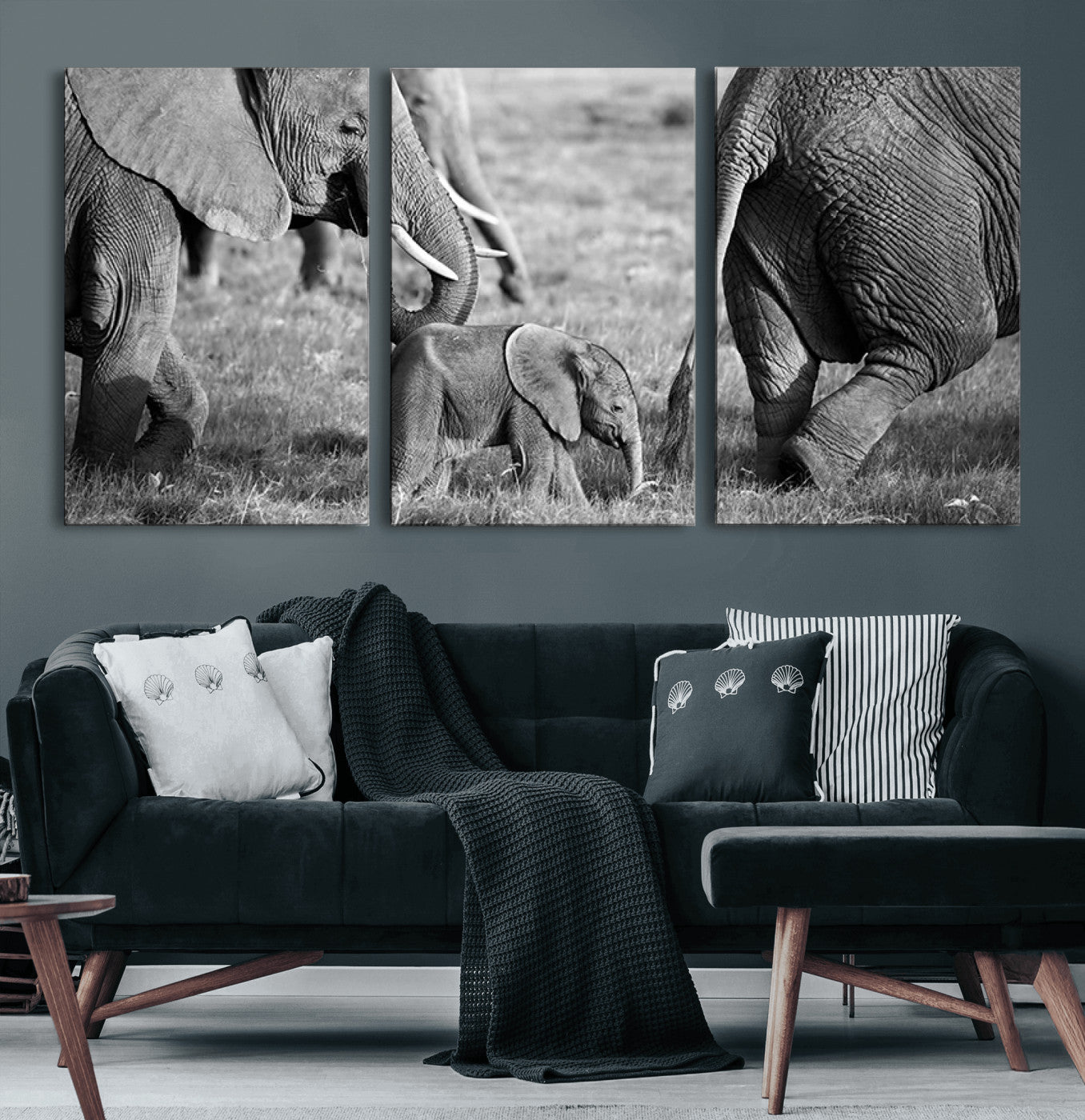 95787-MGV-CV-60X30-3P-Wild Elephant Wall Art Canvas Print