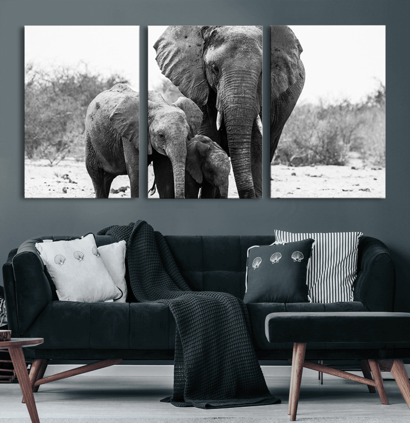 75636-MGV-CV-60X30-3P-Elephant Family Africa Wall Art Canvas Print