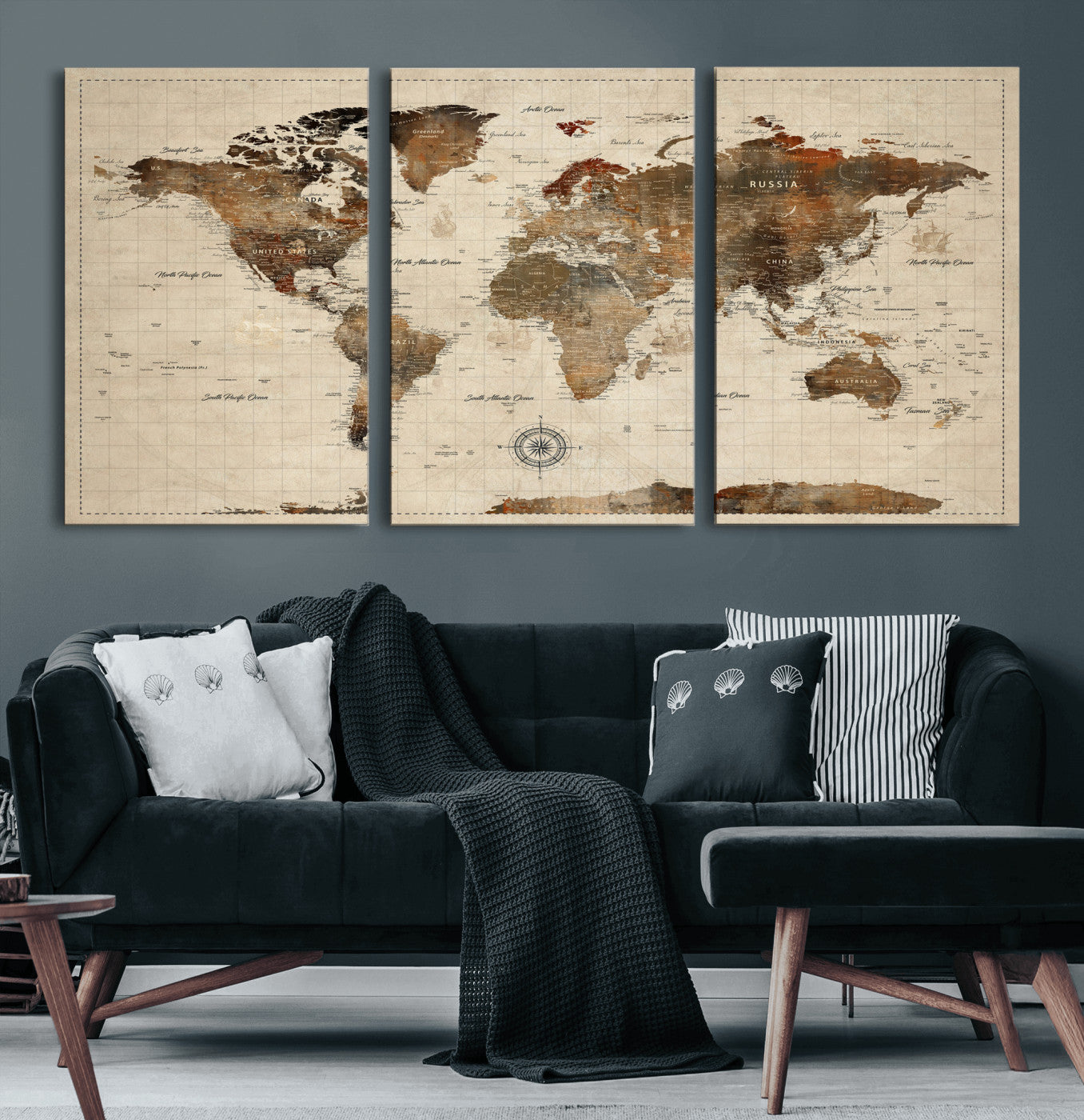 23610090-MGV-CV-36X24 - World Map Wall Art Canvas Print, Modern Decorative Framed Map Artwork Prints for Living Room, Office, Bedroom Wall Decor