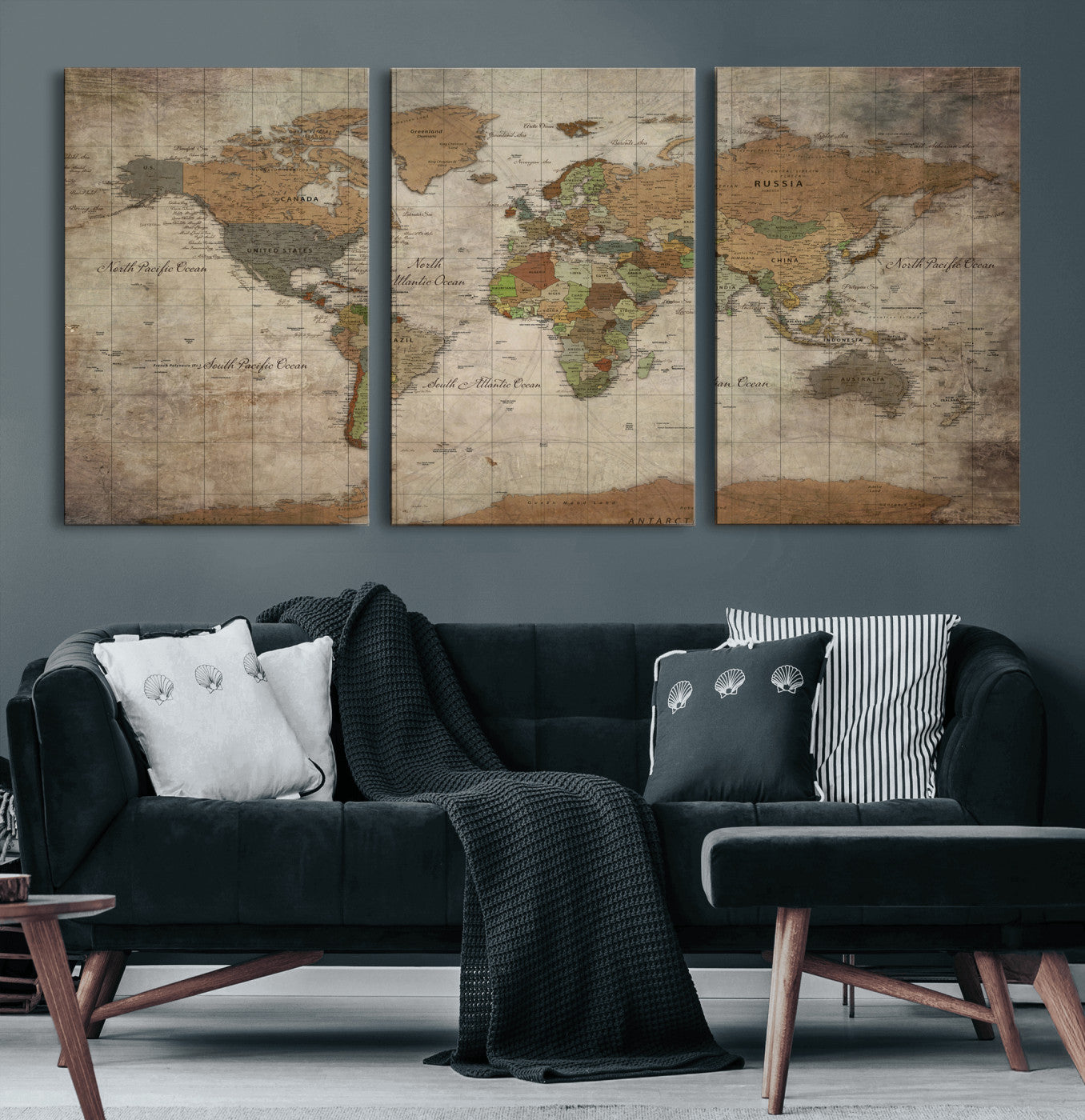 20356264-MGV-CV-36X24 - World Map Wall Art Canvas Print, Modern Decorative Framed Map Artwork Prints for Living Room, Office, Bedroom Wall Decor