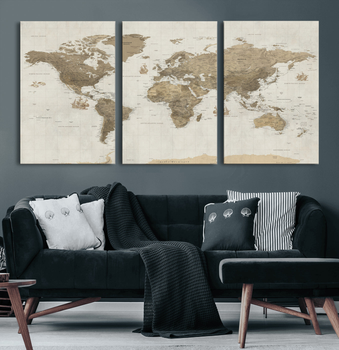 28283260-MGV-CV-36X24 - World Map Wall Art Canvas Print, Modern Decorative Framed Map Artwork Prints for Living Room, Office, Bedroom Wall Decor