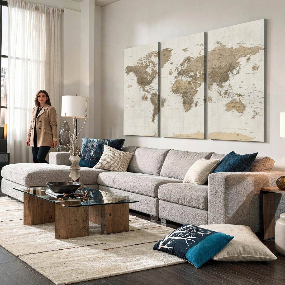 28283260-MGV-CV-36X24 - Detailed World Map Wall Art Canvas Print