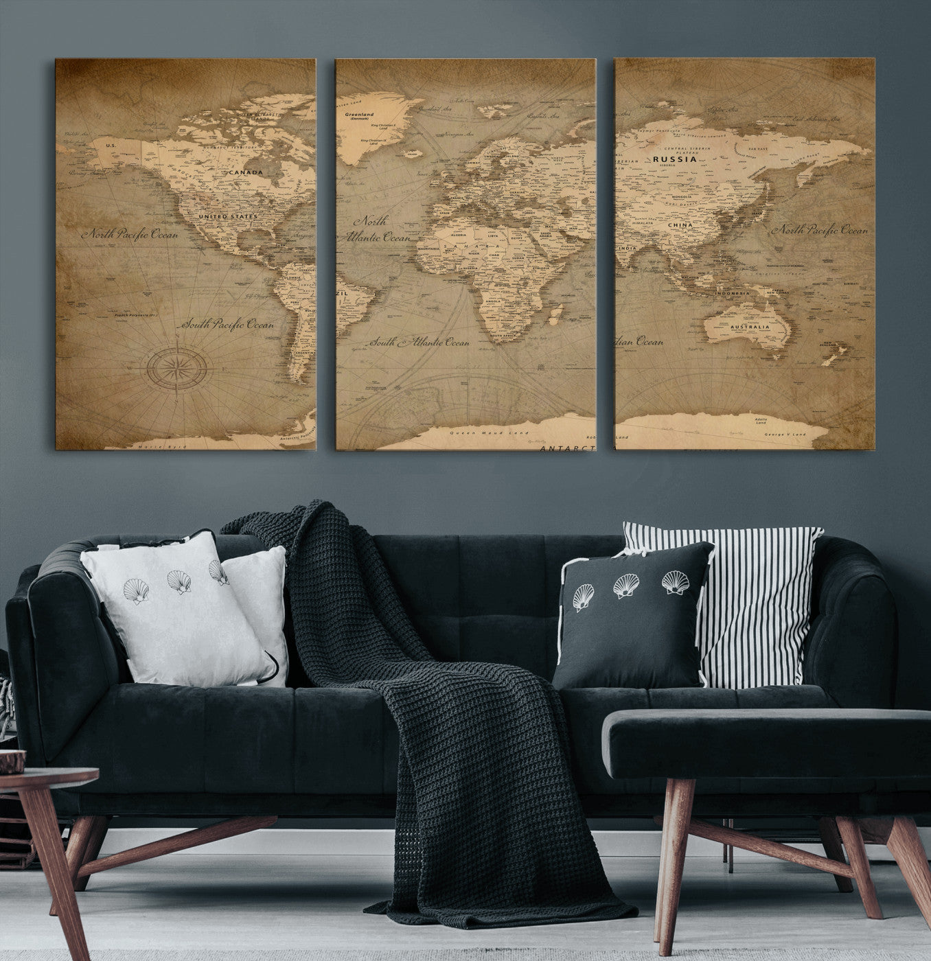 49946617-MGV-CV-36X24 - World Map Wall Art Canvas Print, Modern Decorative Framed Map Artwork Prints for Living Room, Office, Bedroom Wall Decor