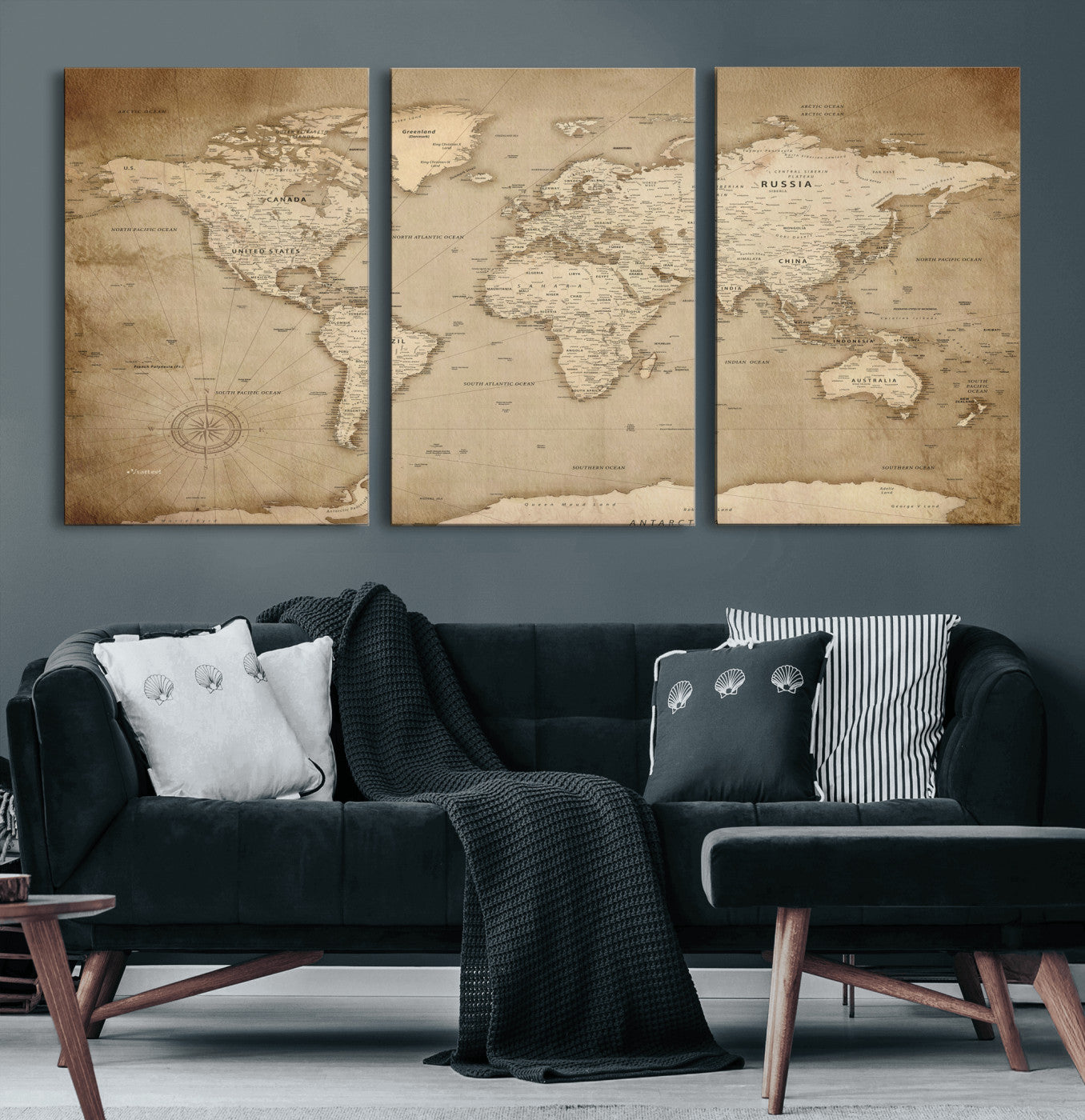34795134-MGV-CV-36X24 - World Map Wall Art Canvas Print, Modern Decorative Framed Map Artwork Prints for Living Room, Office, Bedroom Wall Decor