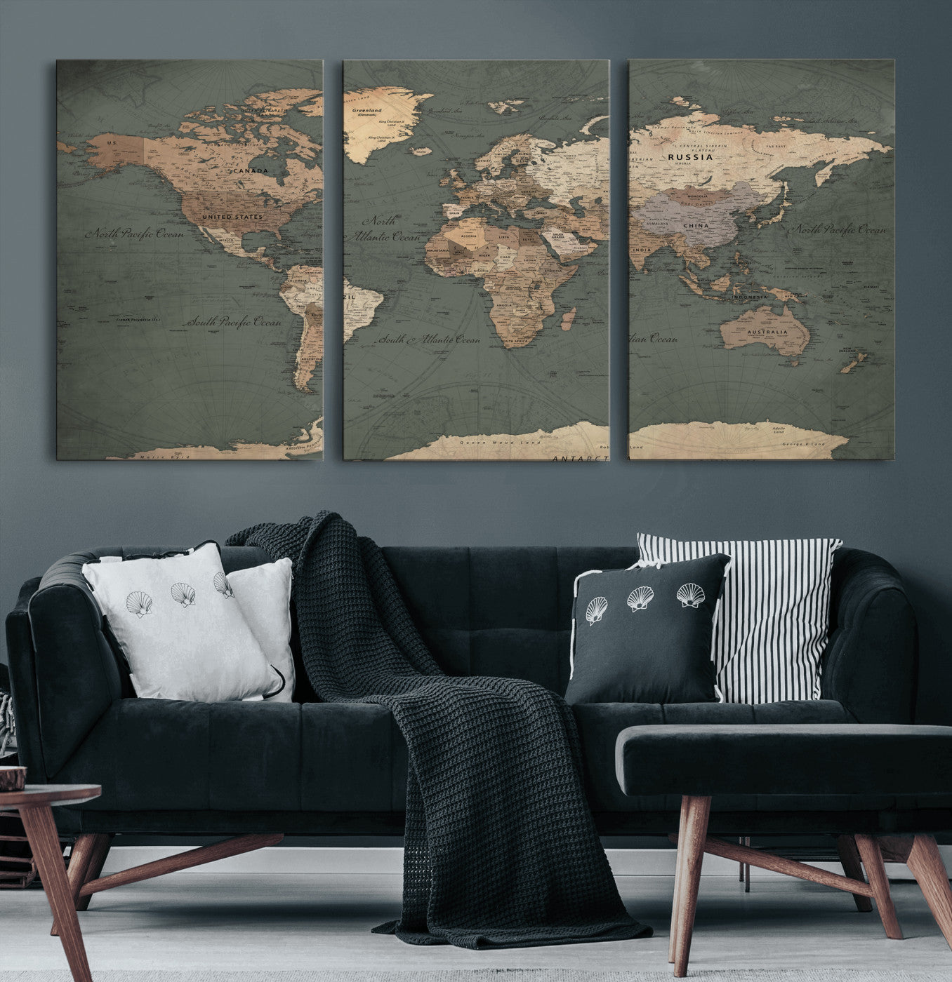 84619399-MGV-CV-36X24 - World Map Wall Art Canvas Print, Modern Decorative Framed Map Artwork Prints for Living Room, Office, Bedroom Wall Decor