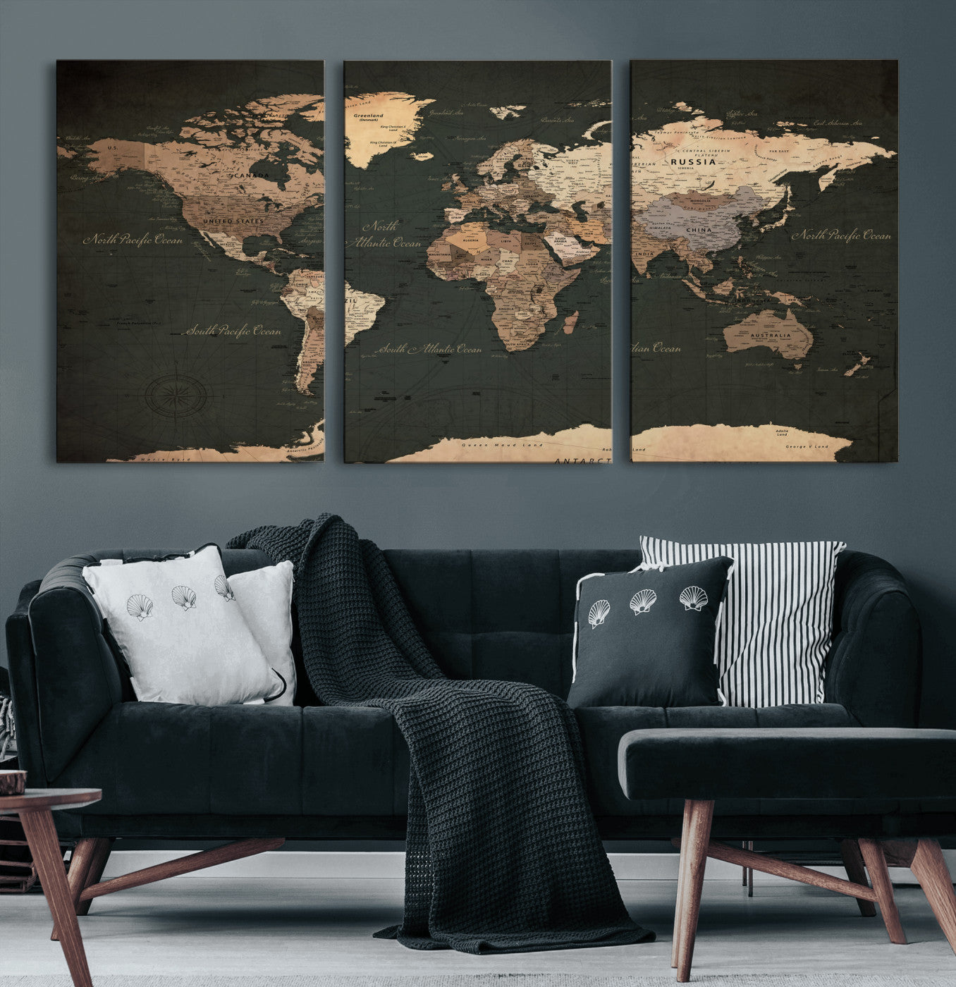 62059333-MGV-CV-36X24 - World Map Wall Art Canvas Print, Modern Decorative Framed Map Artwork Prints for Living Room, Office, Bedroom Wall Decor