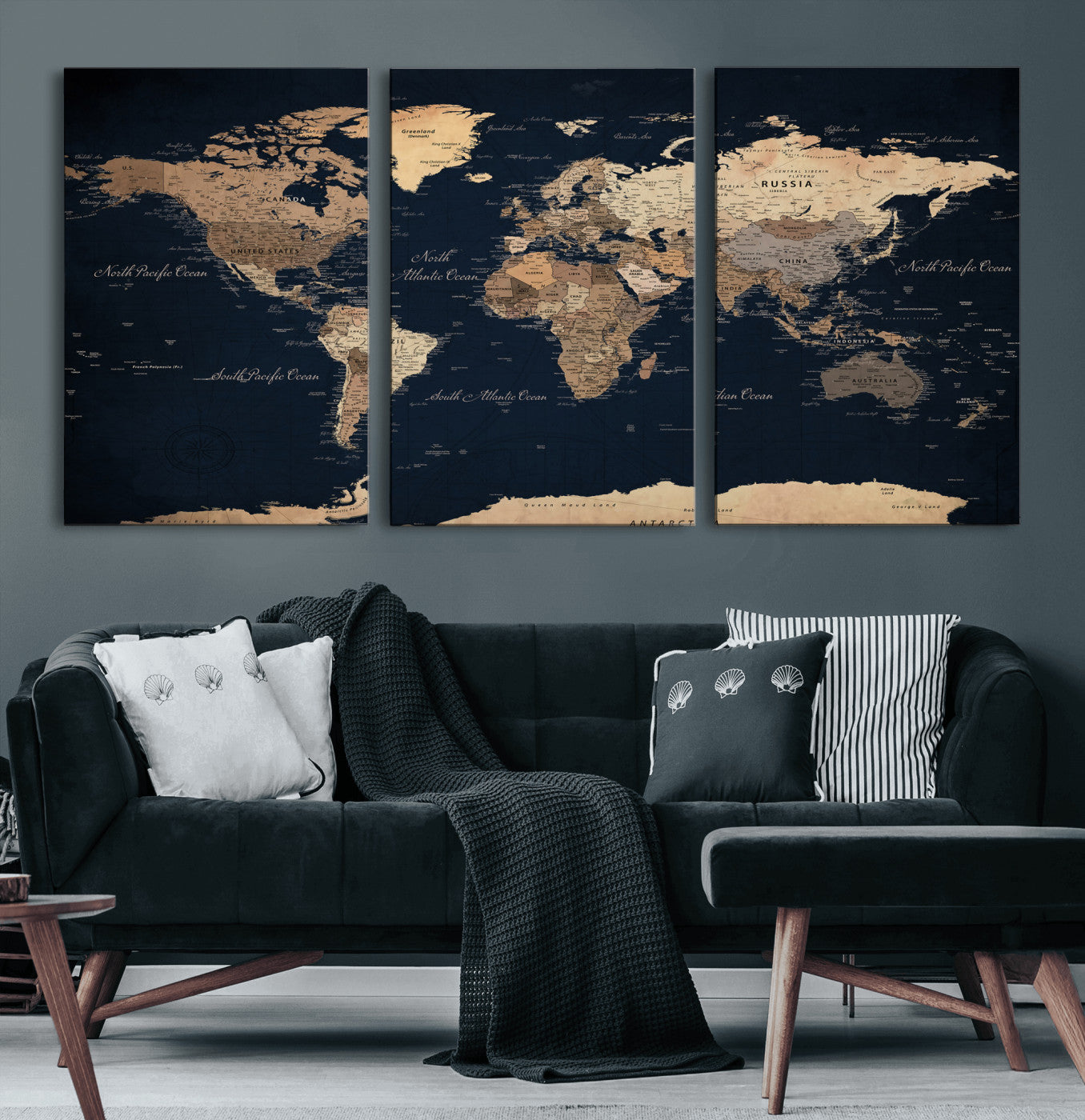 53971530-MGV-CV-36X24 - World Map Wall Art Canvas Print, Modern Decorative Framed Map Artwork Prints for Living Room, Office, Bedroom Wall Decor