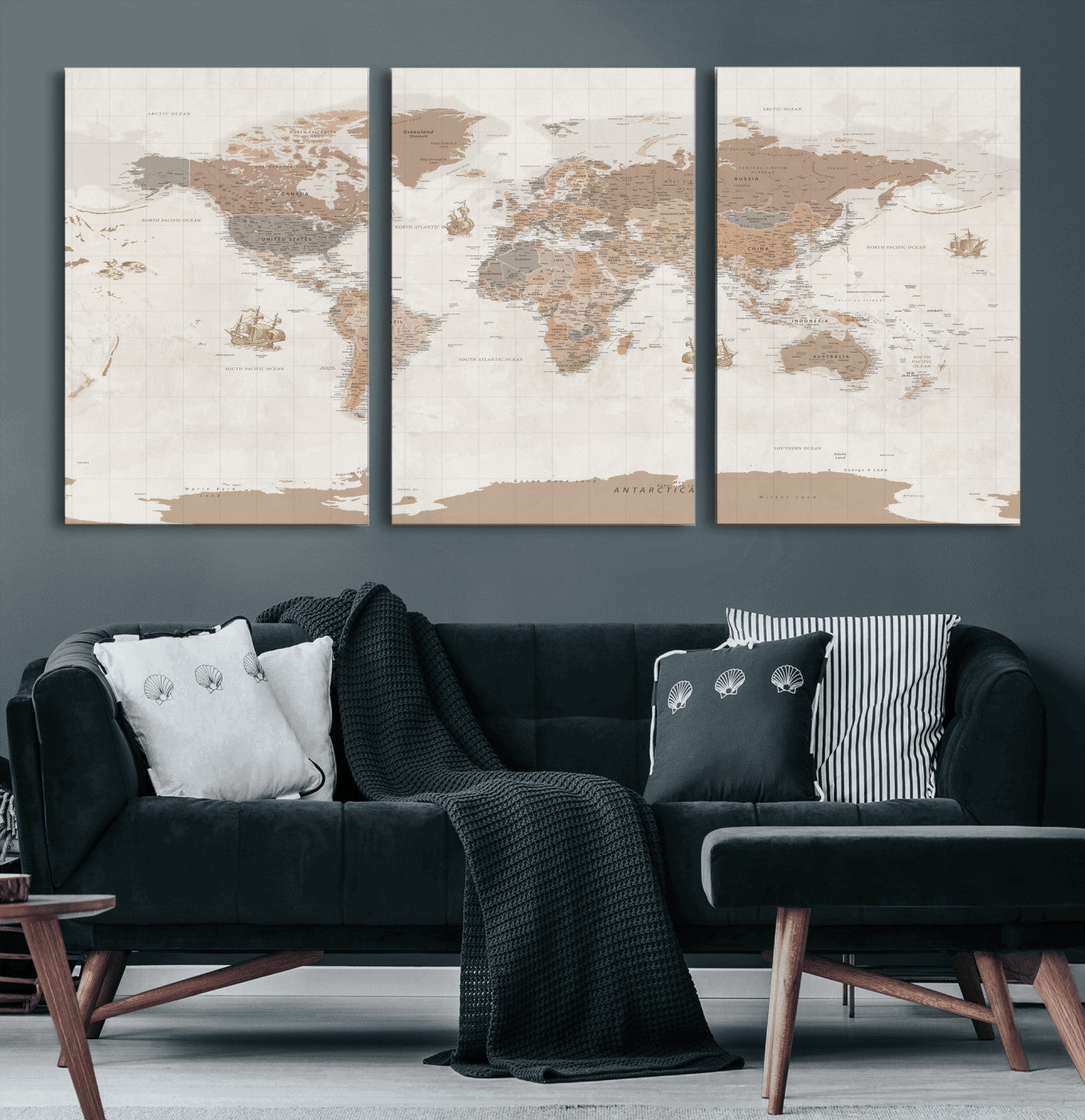 85057279-MGV-CV-36X24 - World Map Wall Art Canvas Print, Modern Decorative Framed Map Artwork Prints for Living Room, Office, Bedroom Wall Decor