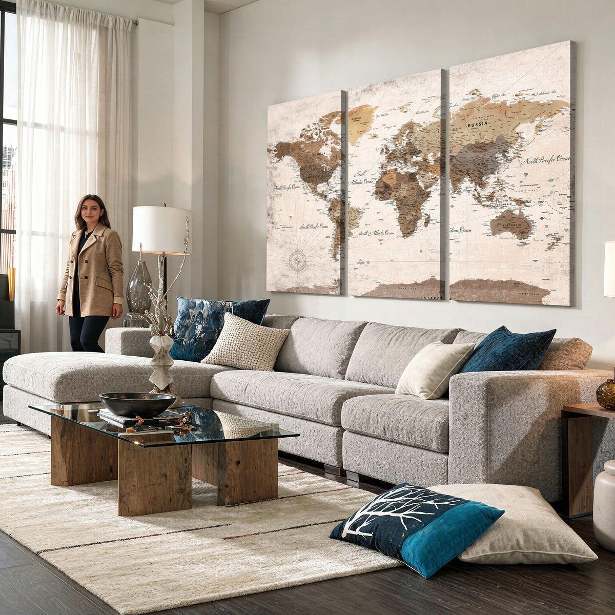 38923639-MGV-CV-36X24 - World Map Wall Art Canvas Print, Modern Decorative Framed Map Artwork Prints for Living Room, Office, Bedroom Wall Decor