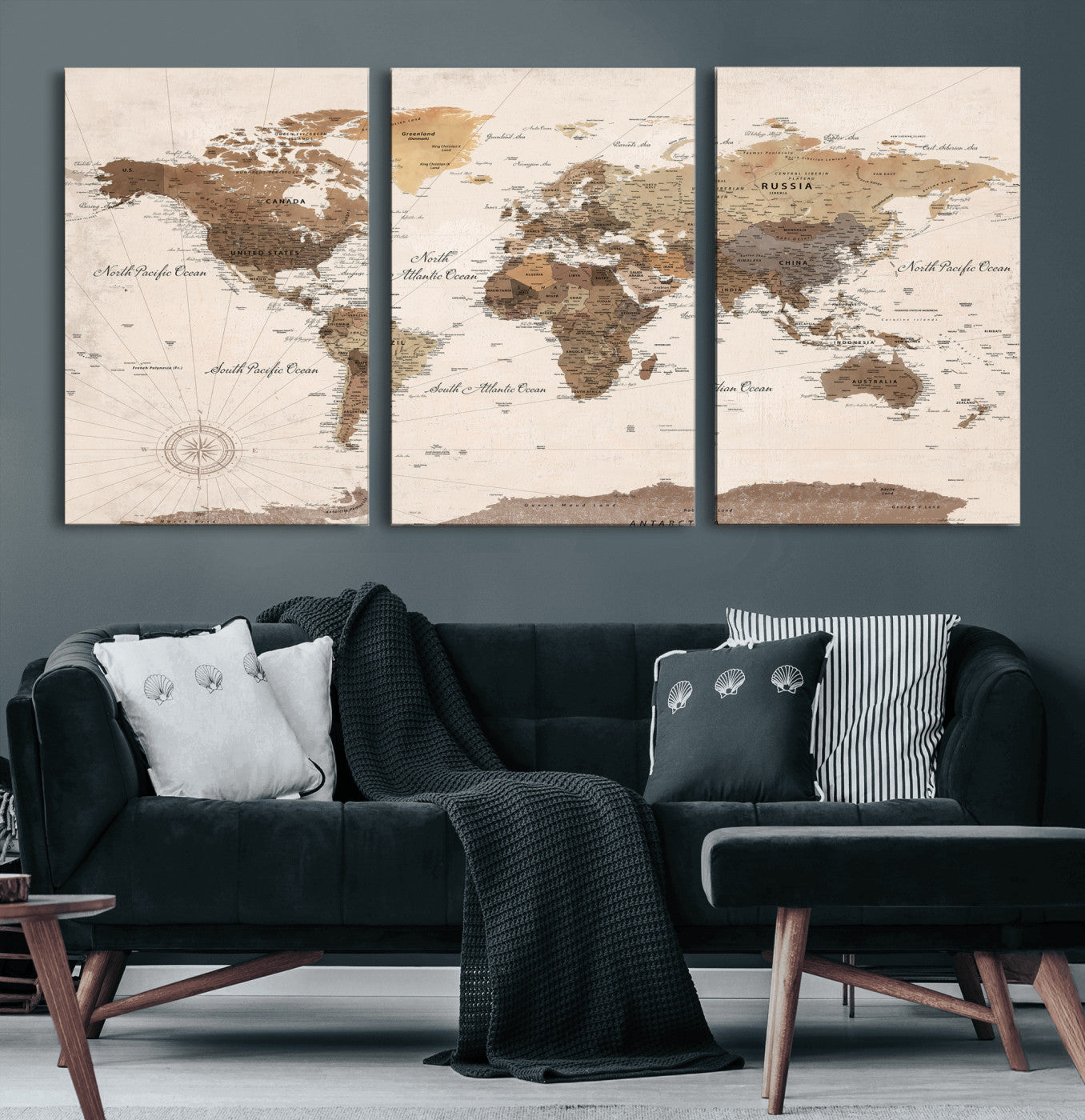 69860078-MGV-CV-36X24 - World Map Wall Art Canvas Print, Modern Decorative Framed Map Artwork Prints for Living Room, Office, Bedroom Wall Decor