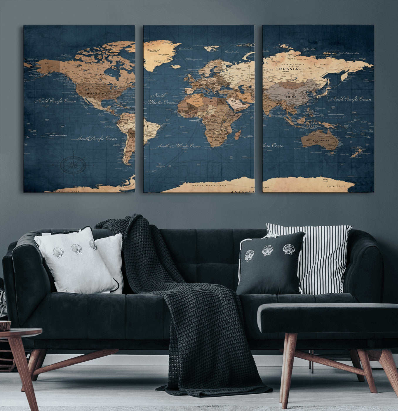 69886352-MGV-CV-36X24 - World Map Wall Art Canvas Print, Modern Decorative Framed Map Artwork Prints for Living Room, Office, Bedroom Wall Decor