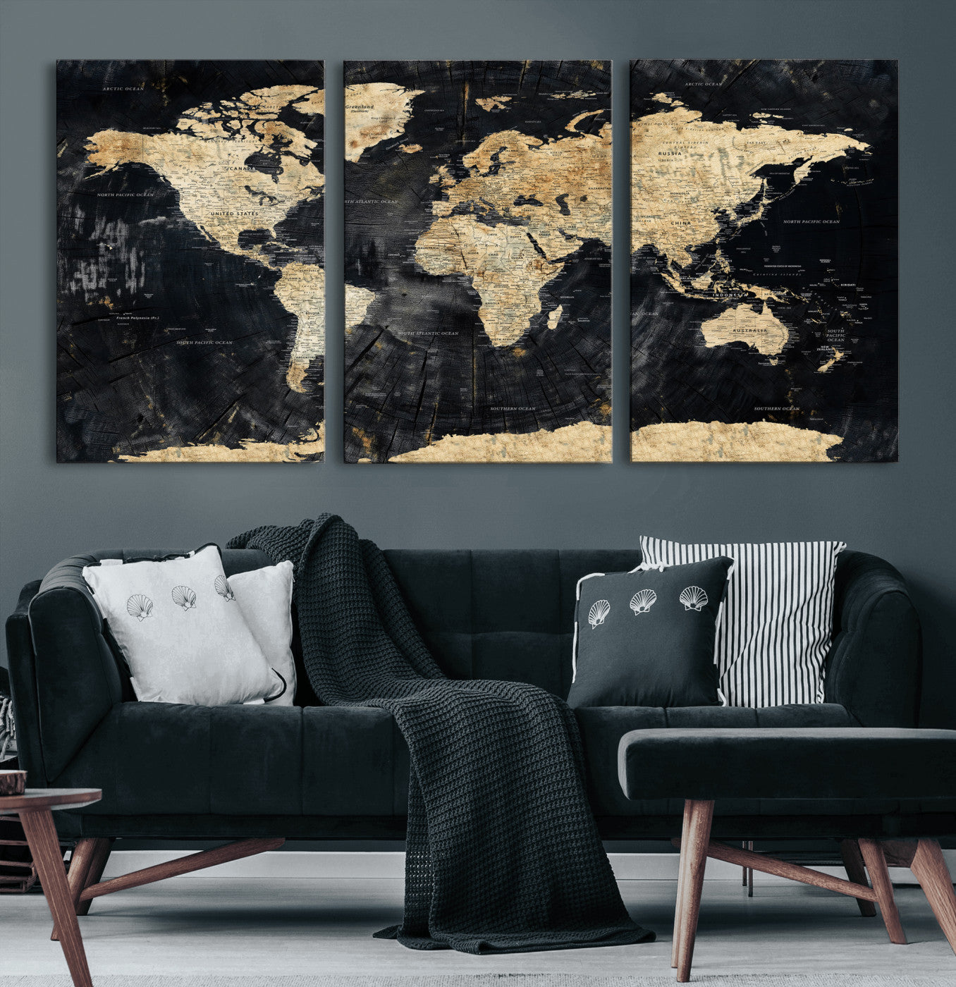 45535041-MGV-CV-36X24 - World Map Wall Art Canvas Print, Modern Decorative Framed Map Artwork Prints for Living Room, Office, Bedroom Wall Decor