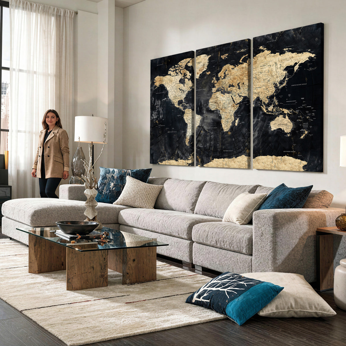 45535041-MGV-CV-36X24 - Framed Large World Map Wall Art Canvas Print for Living Room