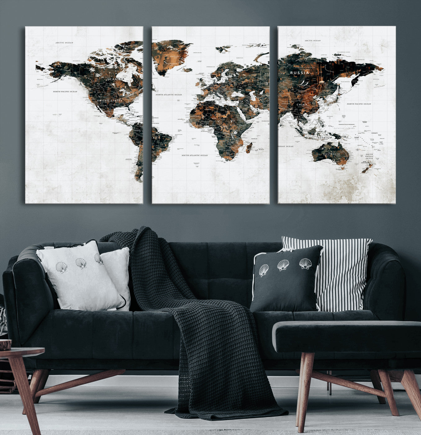60008766-MGV-CV-36X24 - World Map Wall Art Canvas Print, Modern Decorative Framed Map Artwork Prints for Living Room, Office, Bedroom Wall Decor